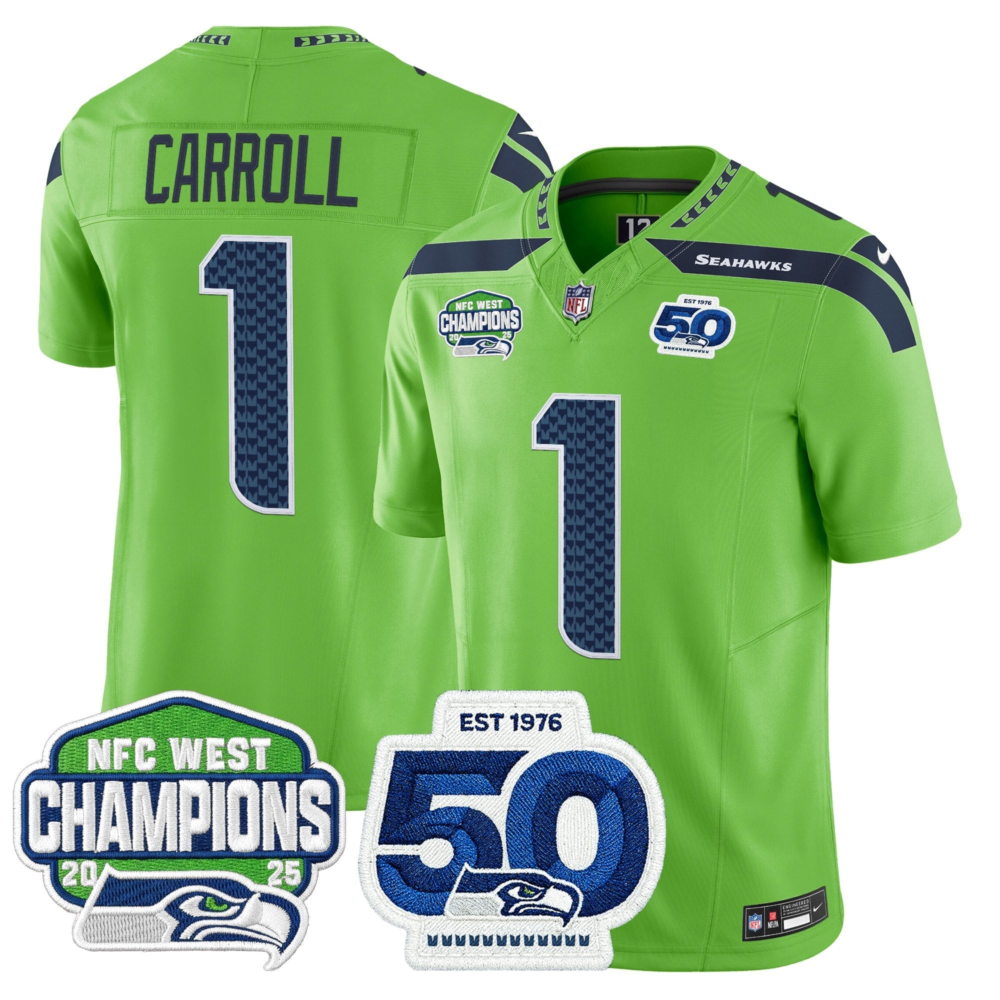 Men's Seattle Seahawks 2025 NFC West Division Champions & 50th Anniversary Patch Vapor Limited Jersey - All Stitched