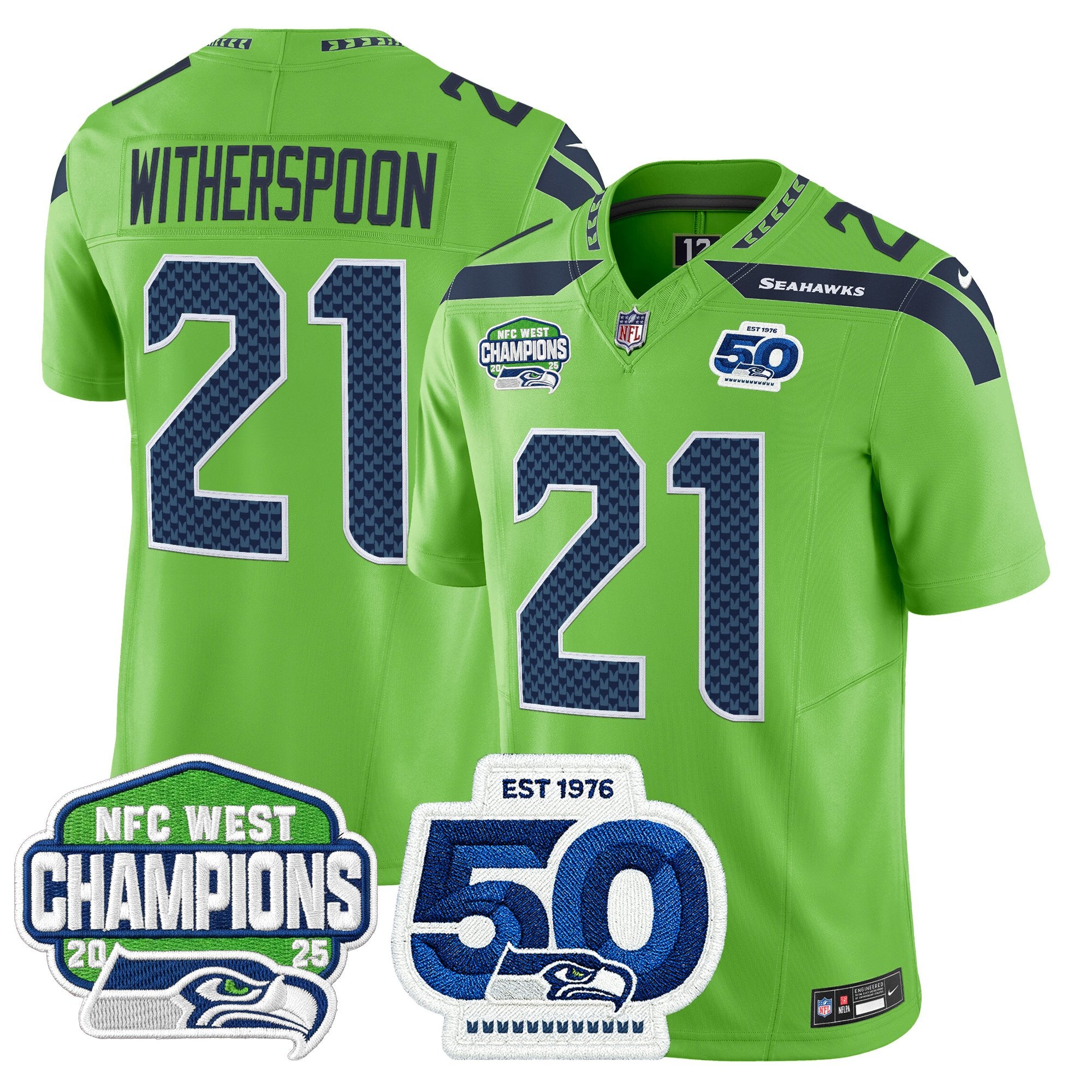 Men's Seattle Seahawks 2025 NFC West Division Champions & 50th Anniversary Patch Vapor Limited Jersey - All Stitched