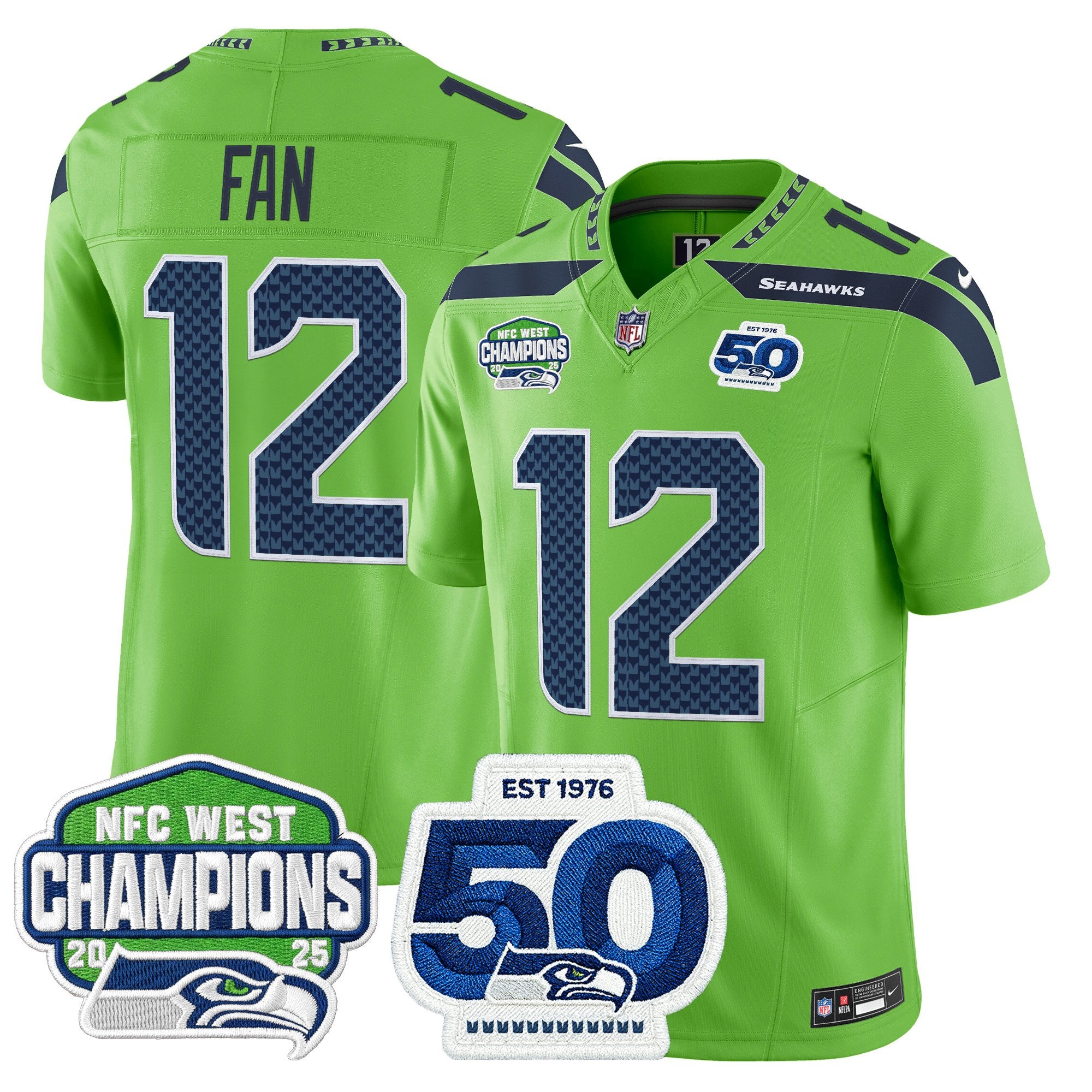 Men's Seattle Seahawks 2025 NFC West Division Champions & 50th Anniversary Patch Vapor Limited Jersey - All Stitched