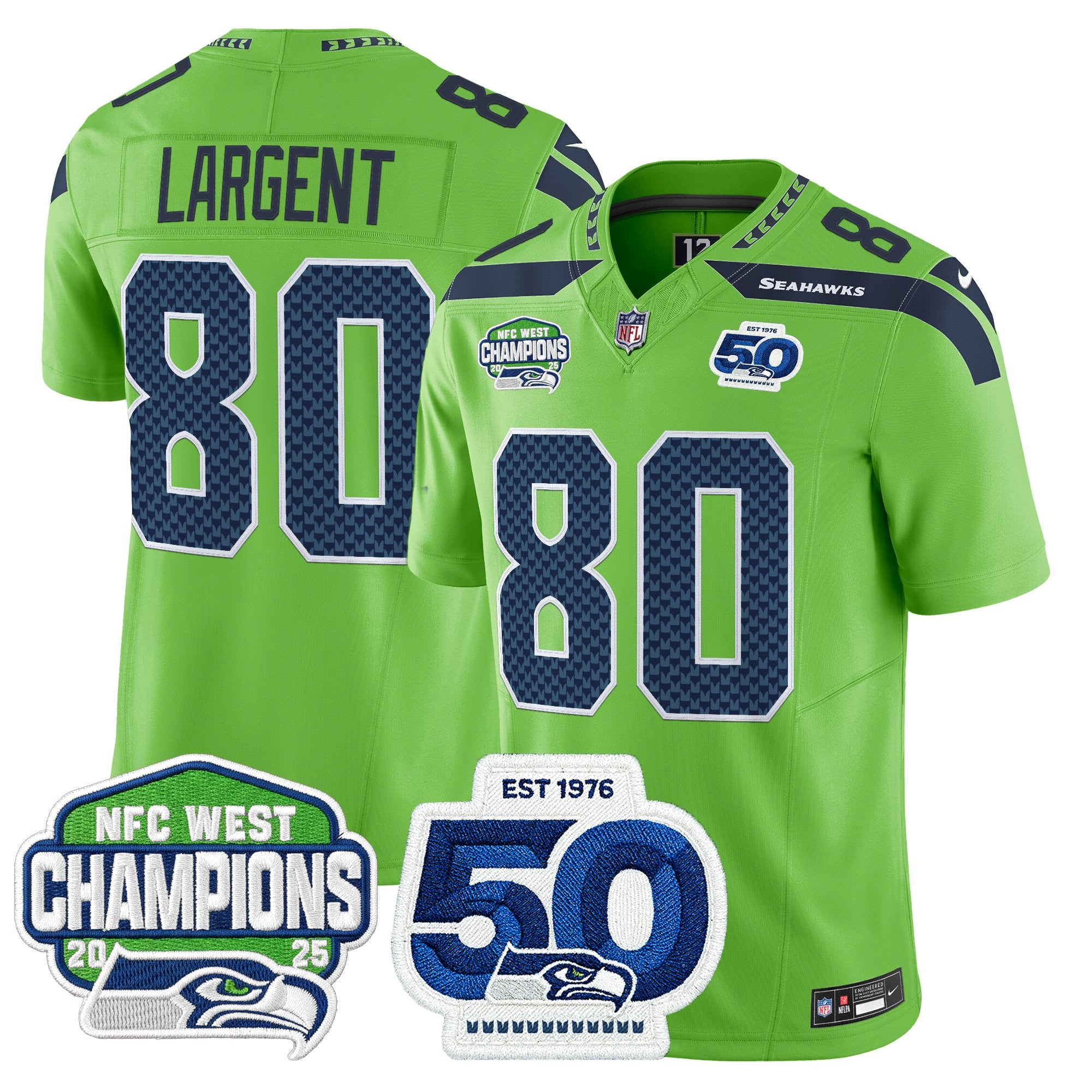 Men's Seattle Seahawks 2025 NFC West Division Champions & 50th Anniversary Patch Vapor Limited Jersey - All Stitched