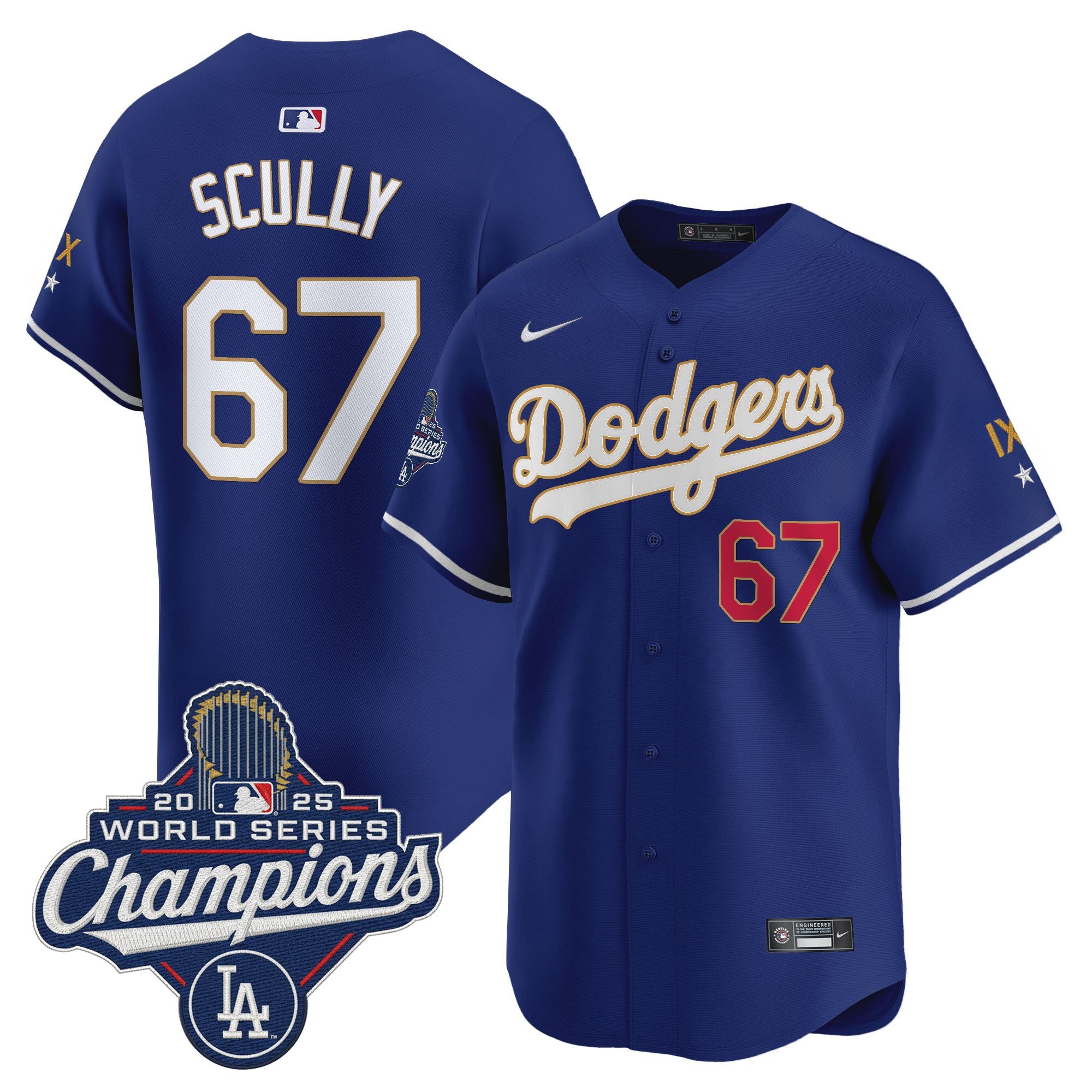 Men's Los Angeles Dodgers 9-Time Champions Gold Trim Vapor Premier Limited Jersey - All Stitched
