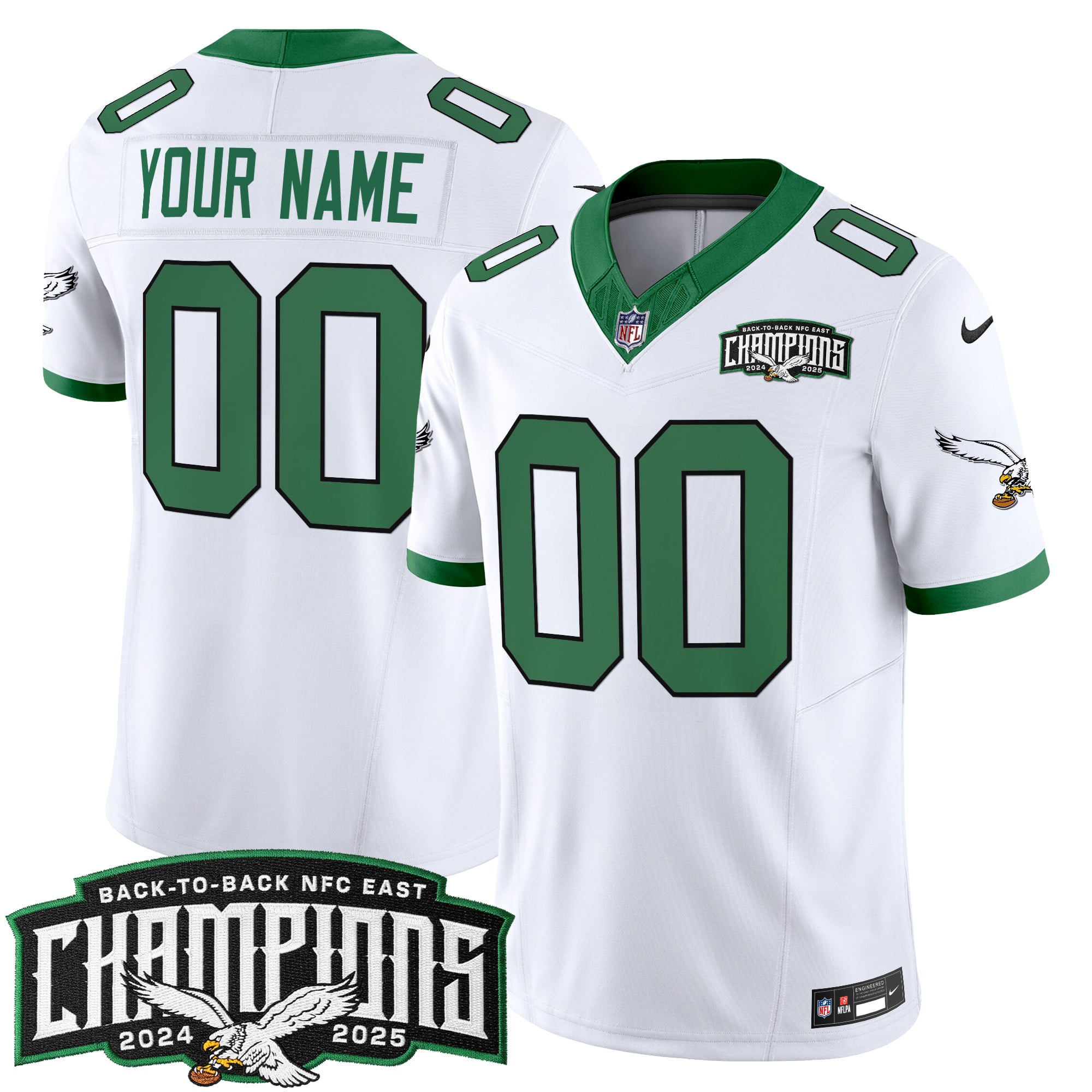 Philadelphia Eagles Back-To-Back 2024-2025 NFC East Division Champions Vapor Limited Custom Jersey - All Stitched