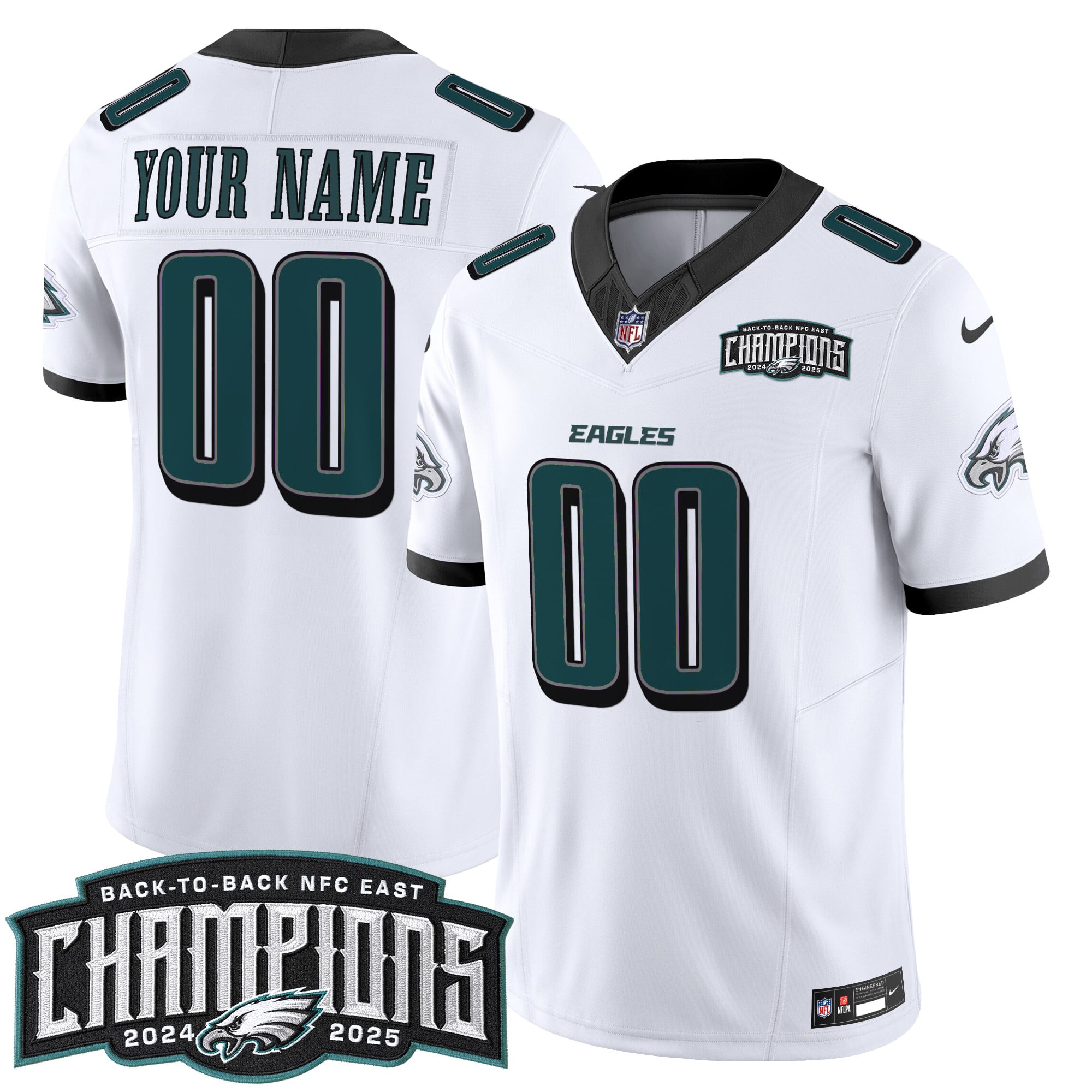 Philadelphia Eagles Back-To-Back 2024-2025 NFC East Division Champions Vapor Limited Custom Jersey - All Stitched