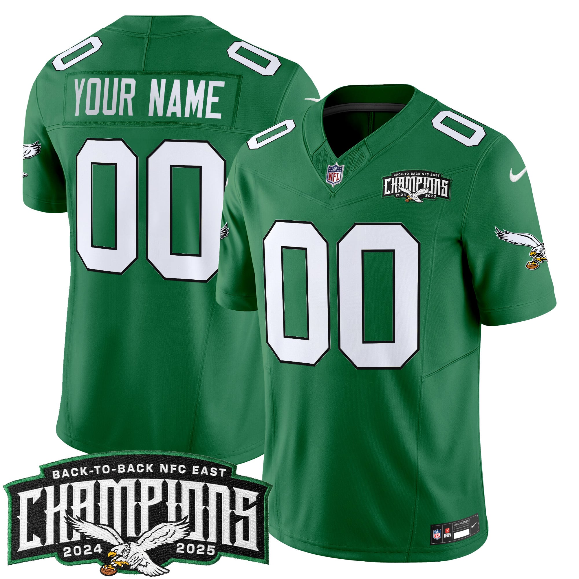 Philadelphia Eagles Back-To-Back 2024-2025 NFC East Division Champions Vapor Limited Custom Jersey - All Stitched