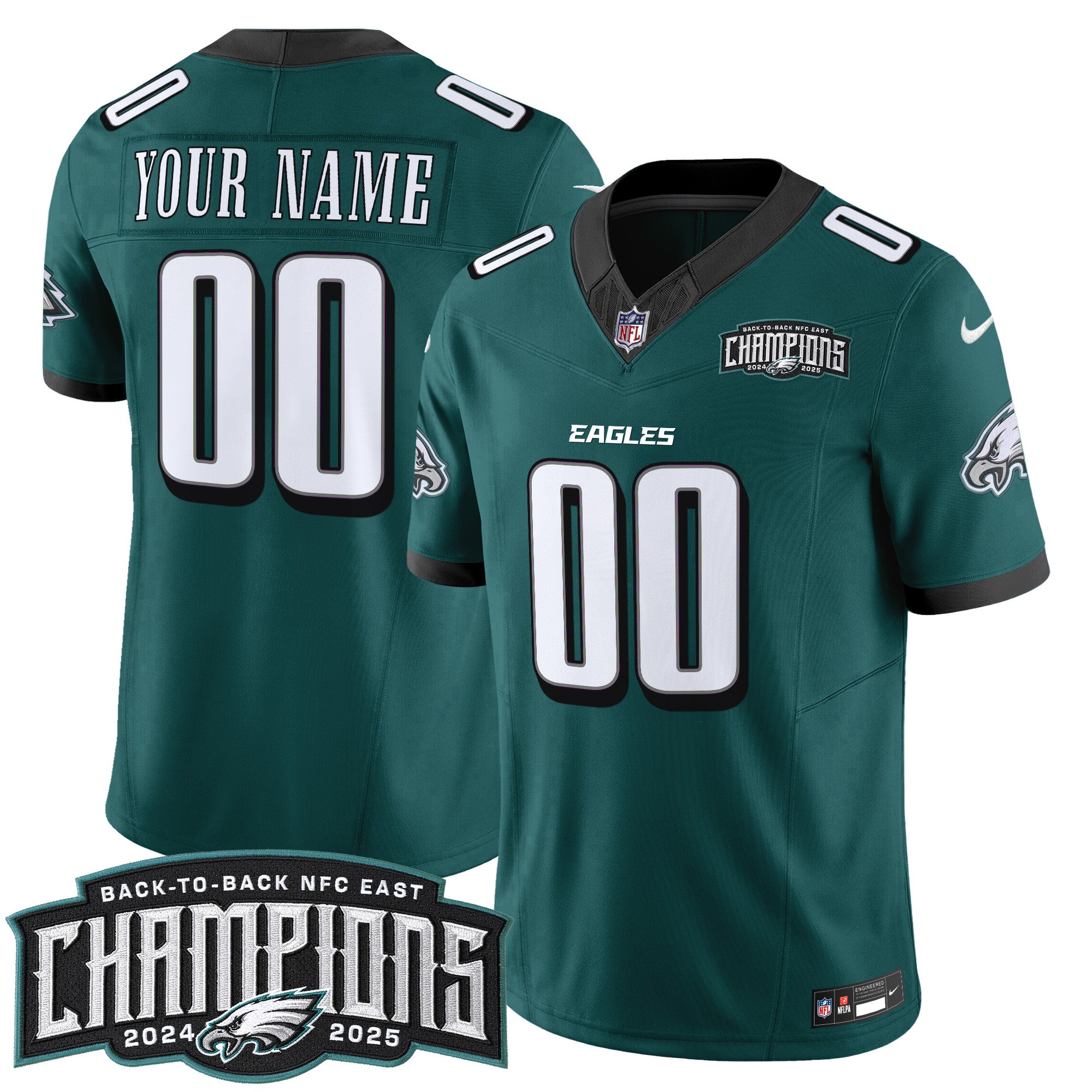 Philadelphia Eagles Back-To-Back 2024-2025 NFC East Division Champions Vapor Limited Custom Jersey - All Stitched