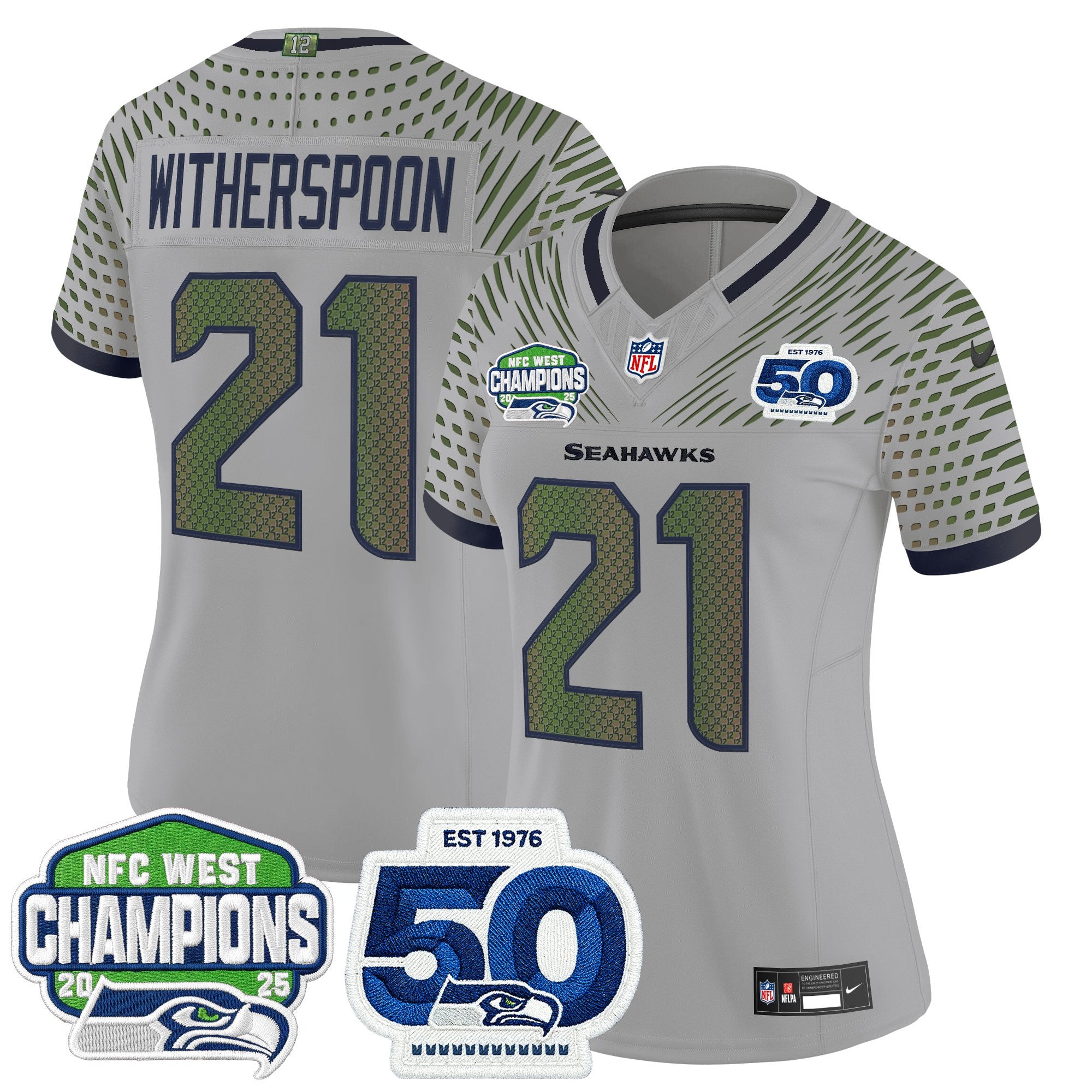 Women's Seattle Seahawks 2025 NFC West Division Champions & 50th Anniversary Patch Vapor Limited Jersey - All Stitched