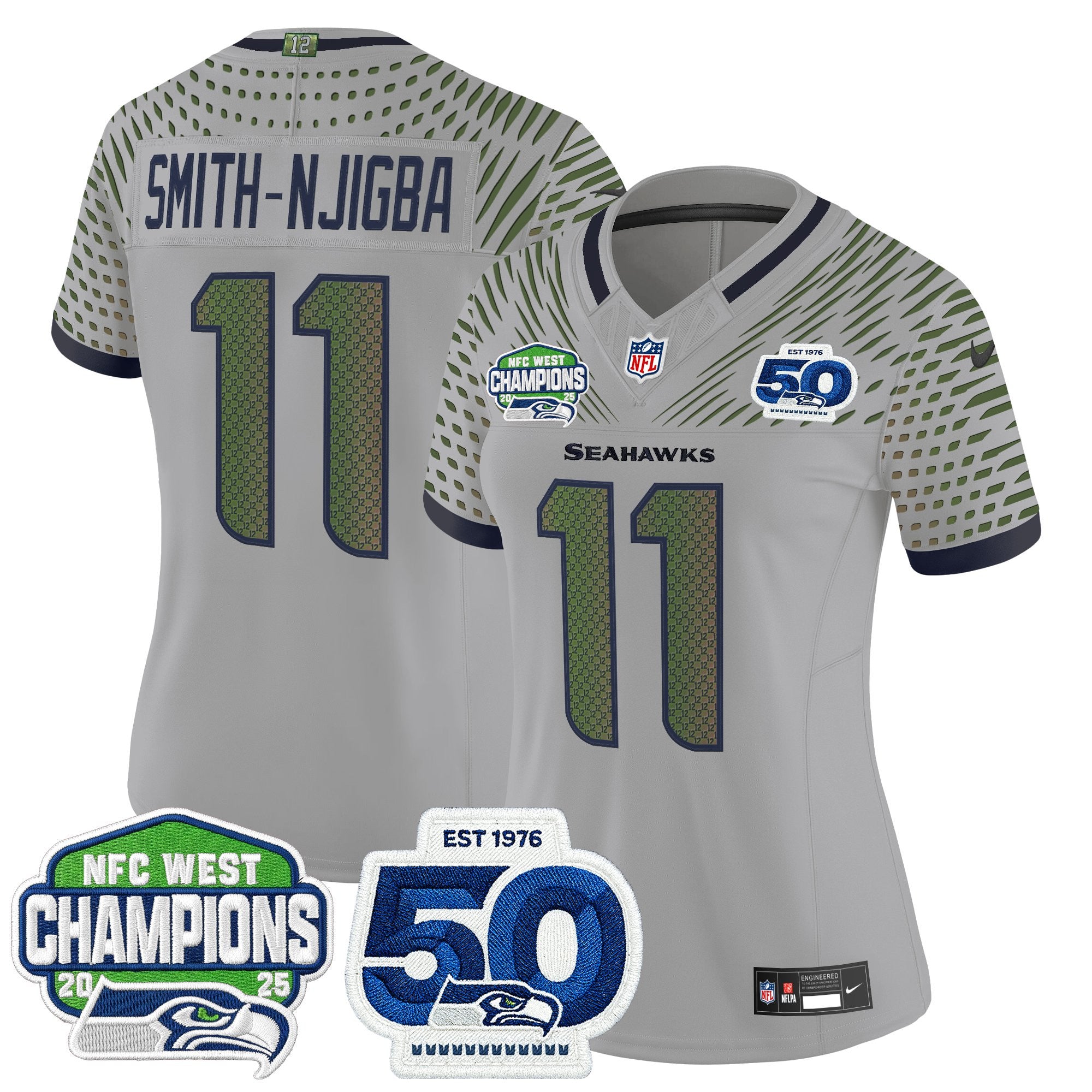 Women's Seattle Seahawks 2025 NFC West Division Champions & 50th Anniversary Patch Vapor Limited Jersey - All Stitched