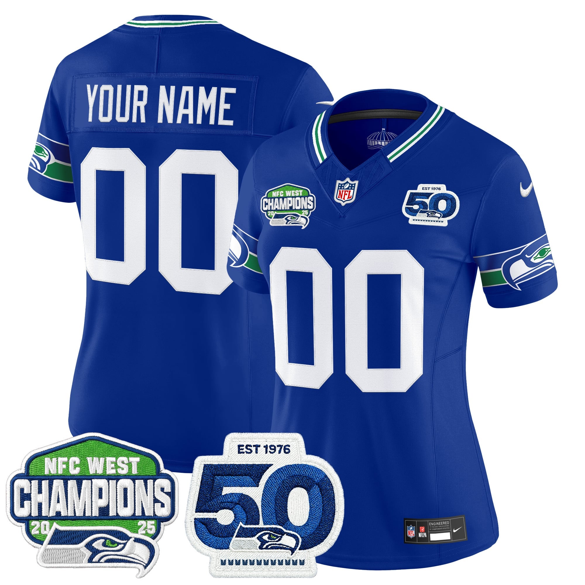 Seattle Seahawks 2025 NFC West Division Champions & 50th Anniversary Patch Vapor Limited Custom Jersey - All Stitched