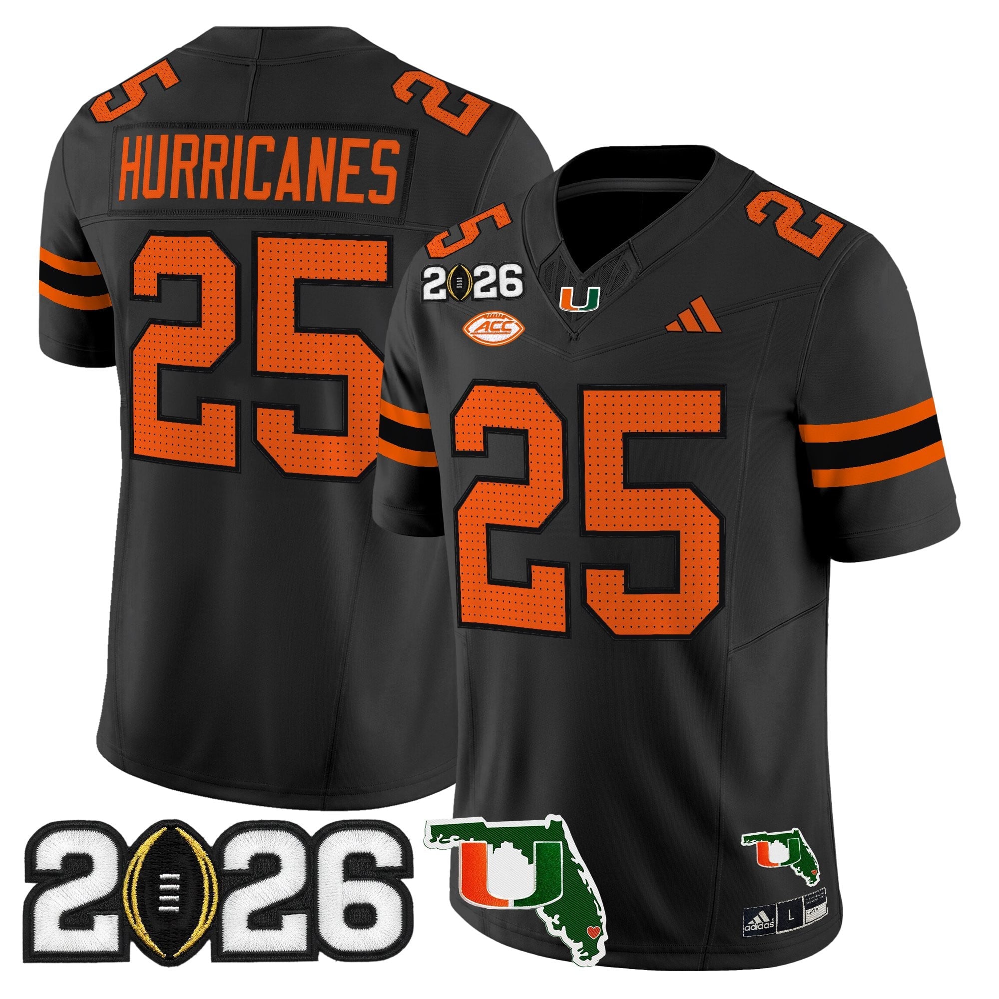 Men's Miami Hurricanes 2026 CFP Final & Florida Patch Vapor Limited Jersey - All Stitched