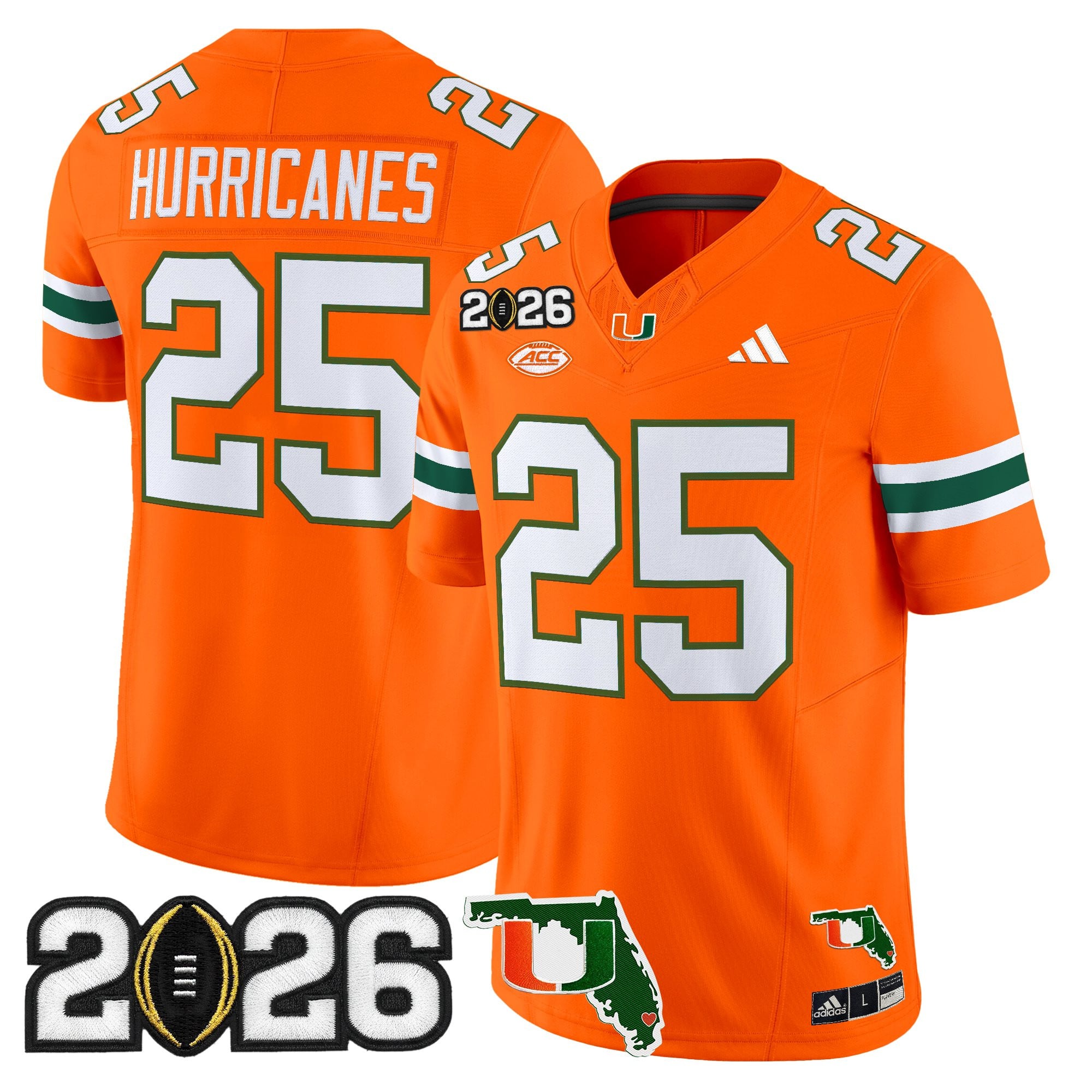 Men's Miami Hurricanes 2026 CFP Final & Florida Patch Vapor Limited Jersey - All Stitched