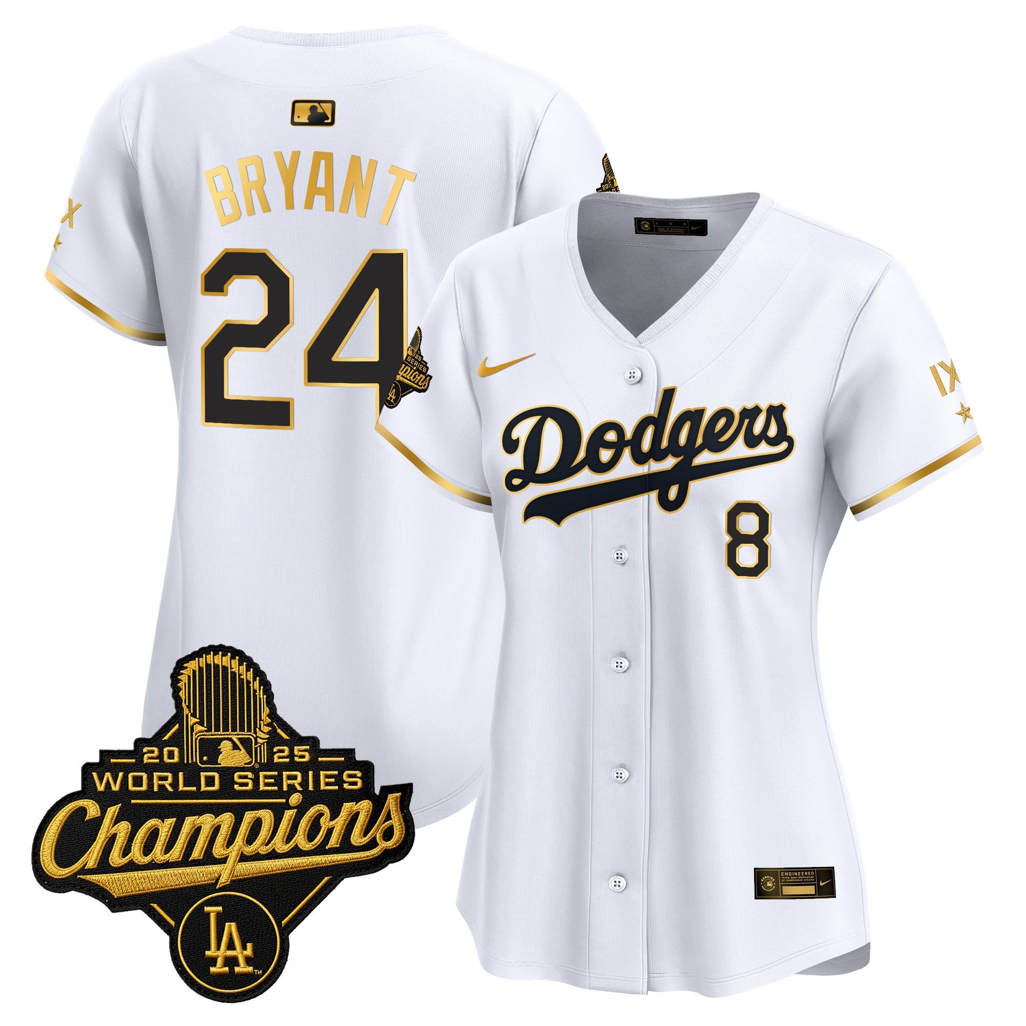 Women's Los Angeles Dodgers 9-Time Champions Gold Trim Vapor Premier Limited Jersey - All Stitched