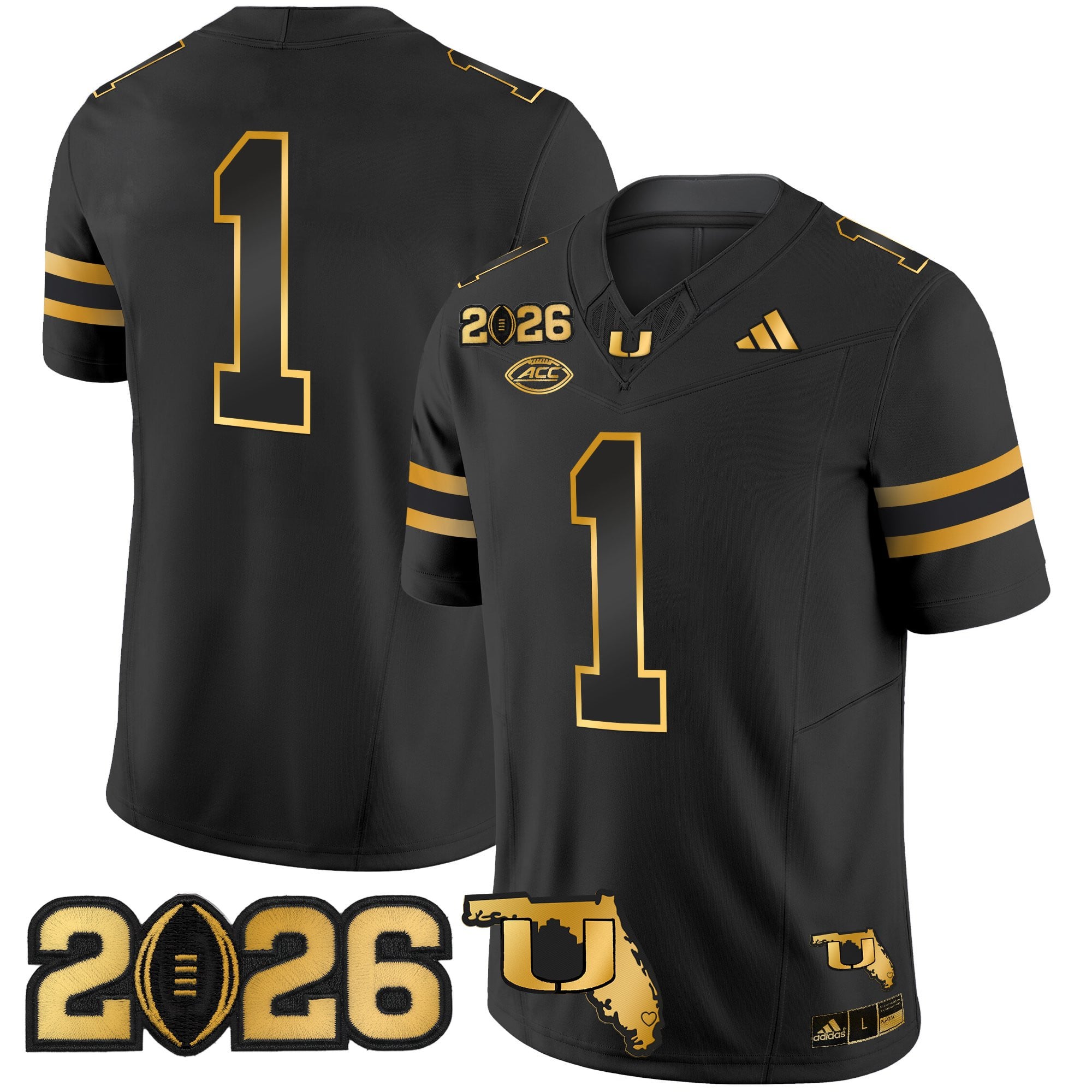 Men's Miami Hurricanes 2026 CFP Final & Florida Patch Gold Vapor Limited Jersey - All Stitched
