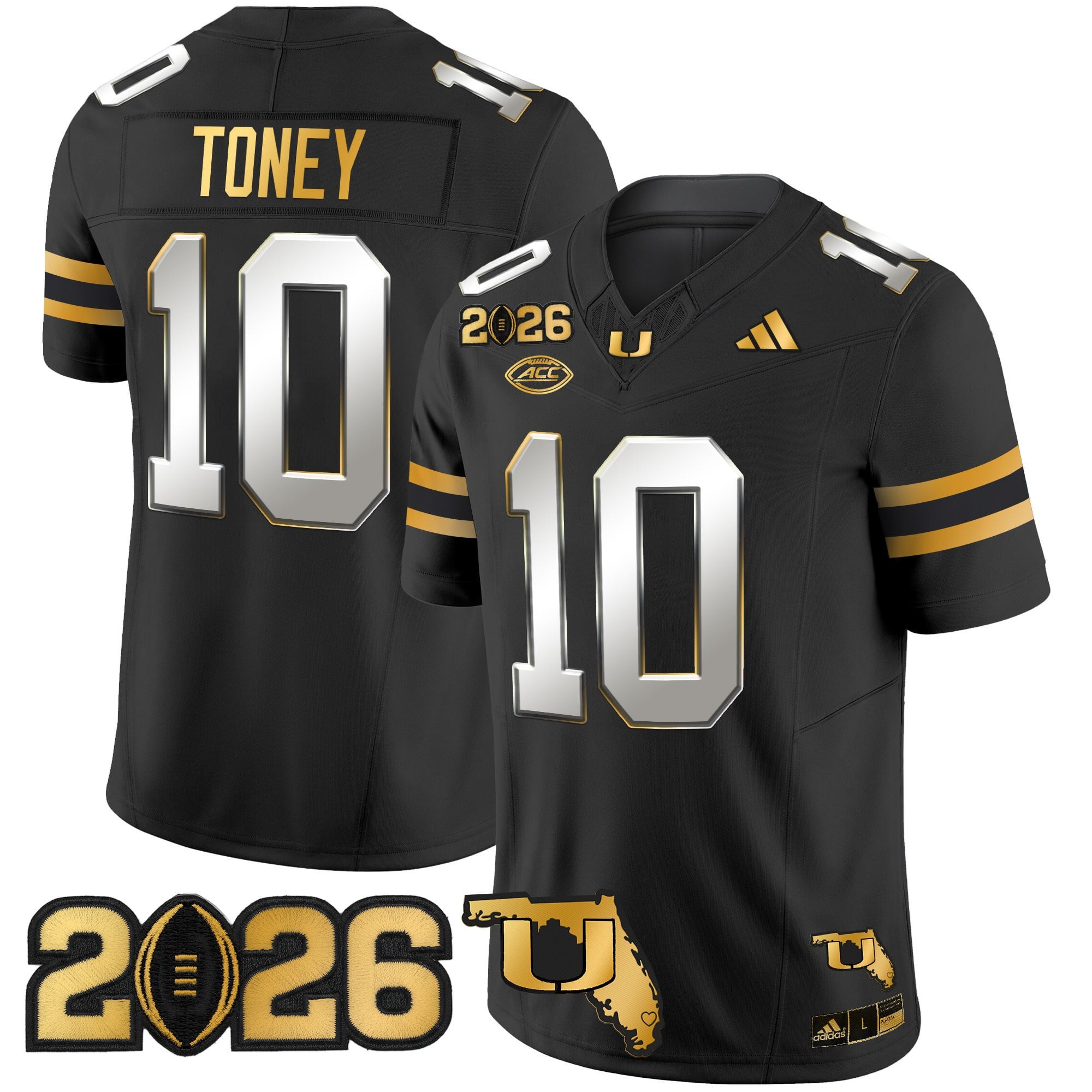 Men's Miami Hurricanes 2026 CFP Final & Florida Patch Gold Vapor Limited Jersey - All Stitched