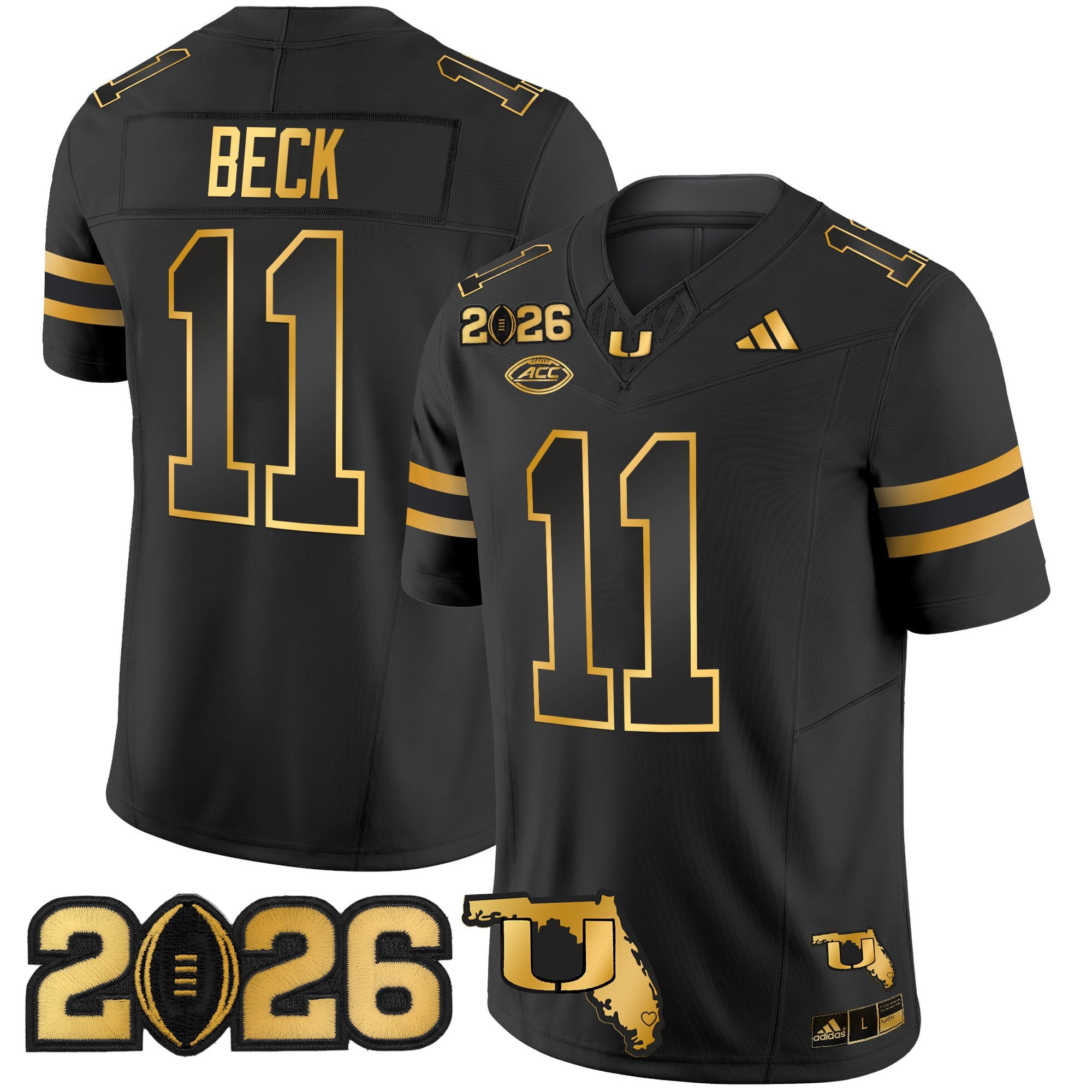 Men's Miami Hurricanes 2026 CFP Final & Florida Patch Gold Vapor Limited Jersey - All Stitched