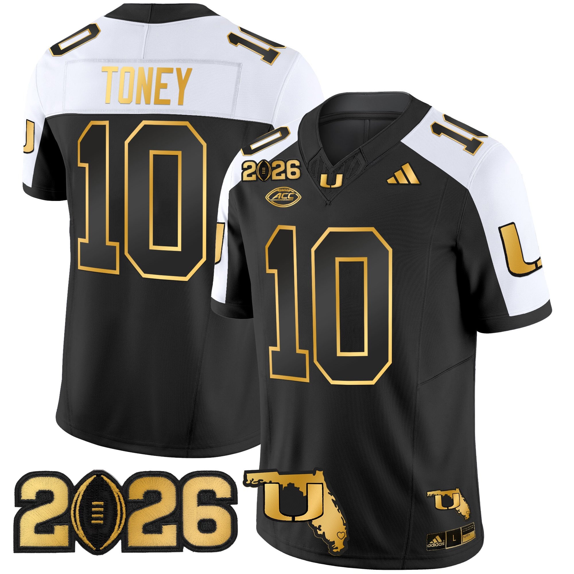 Men's Miami Hurricanes 2026 CFP Final & Florida Patch Gold Vapor Limited Jersey - All Stitched