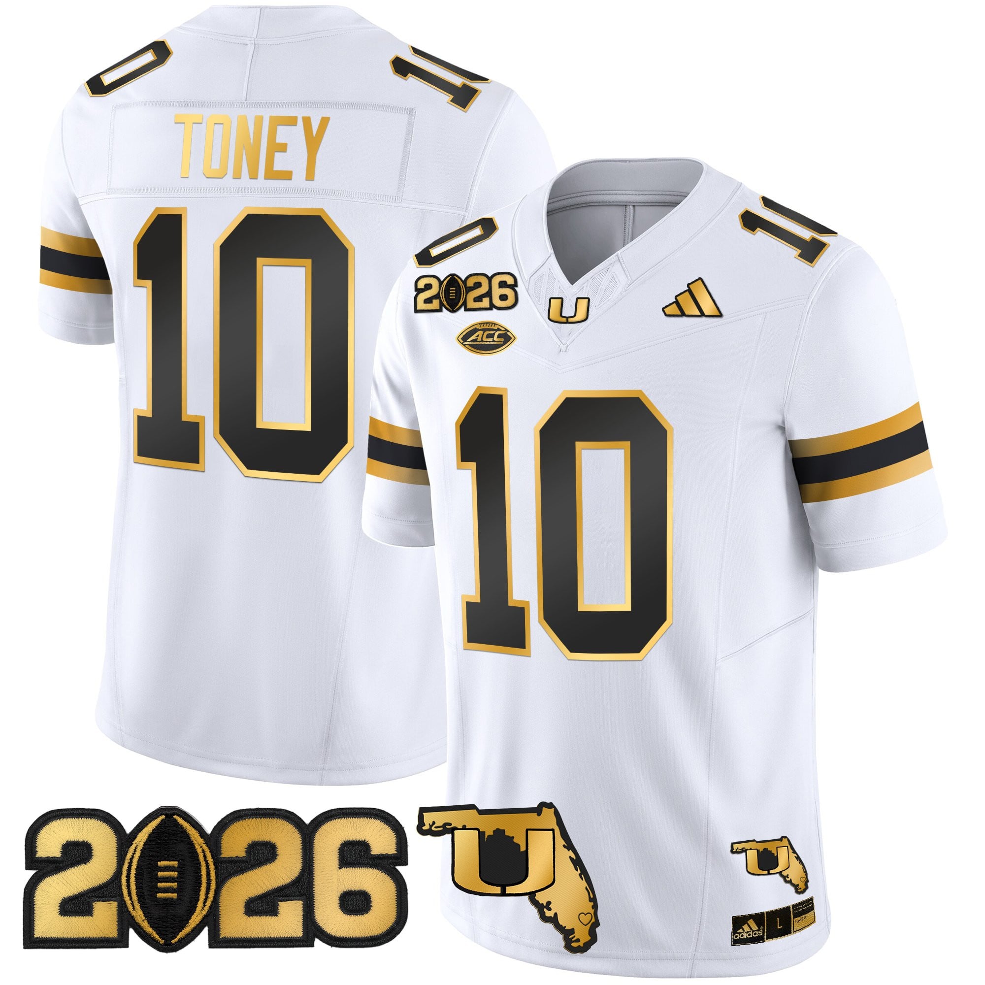 Men's Miami Hurricanes 2026 CFP Final & Florida Patch Gold Vapor Limited Jersey - All Stitched