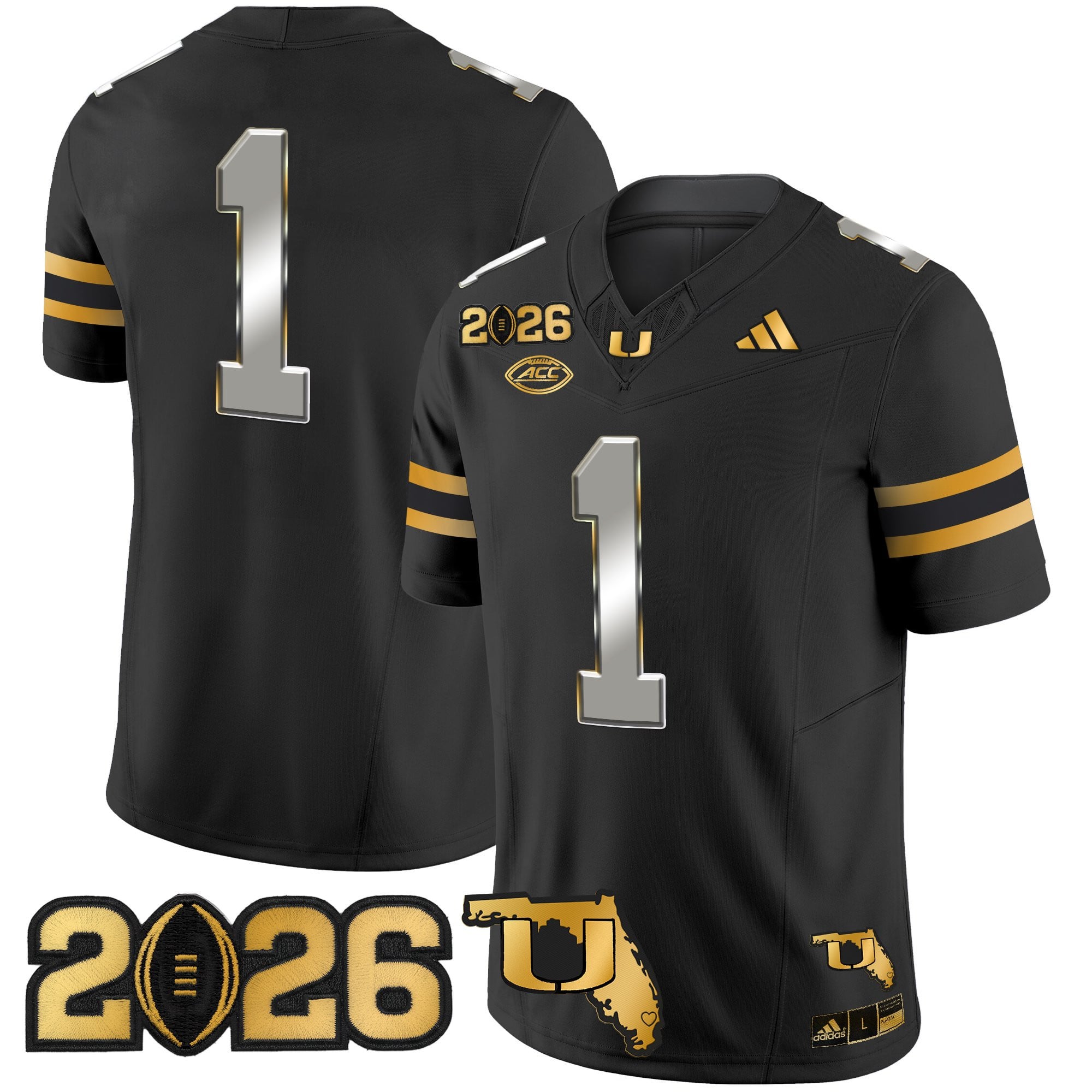 Men's Miami Hurricanes 2026 CFP Final & Florida Patch Gold Vapor Limited Jersey - All Stitched