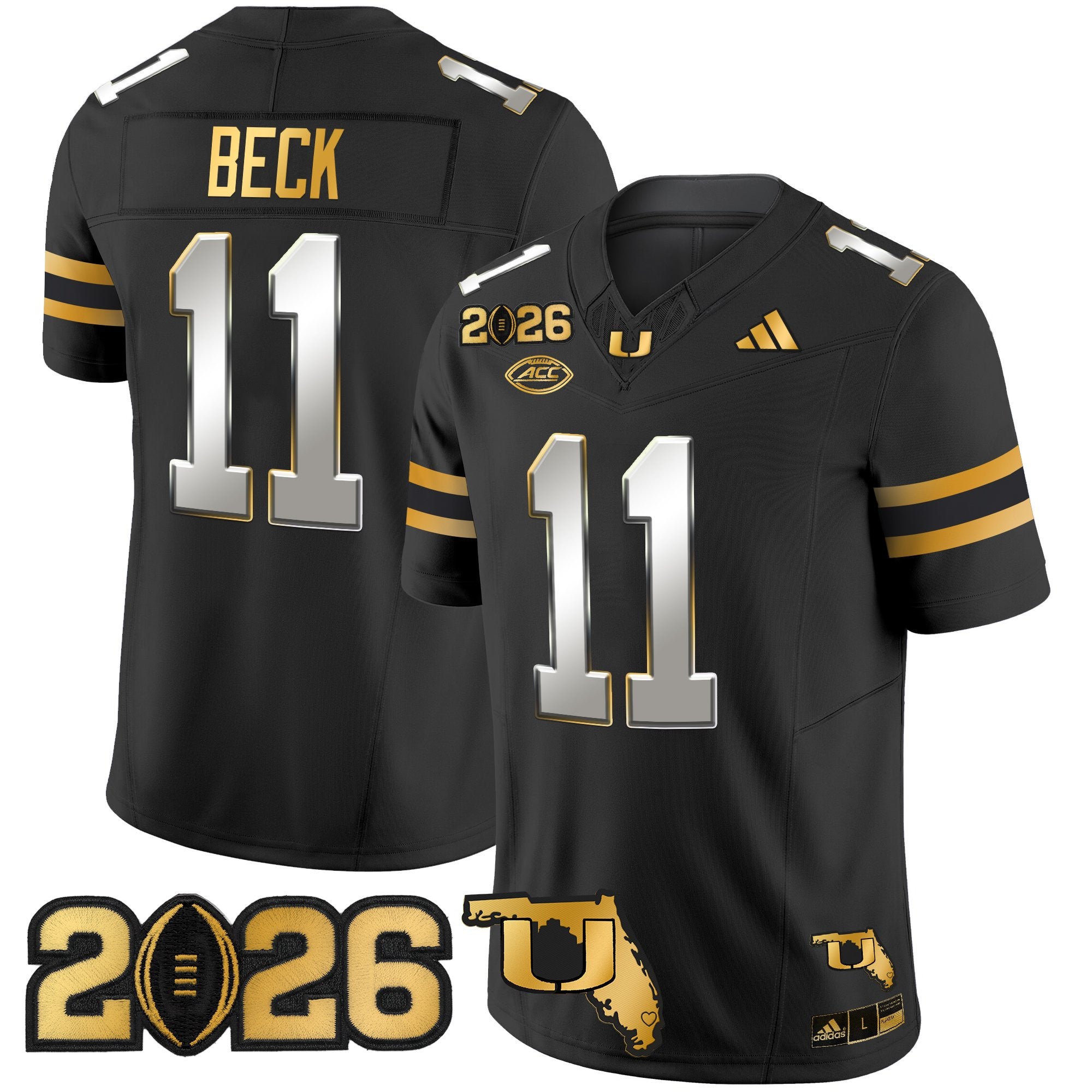 Men's Miami Hurricanes 2026 CFP Final & Florida Patch Gold Vapor Limited Jersey - All Stitched