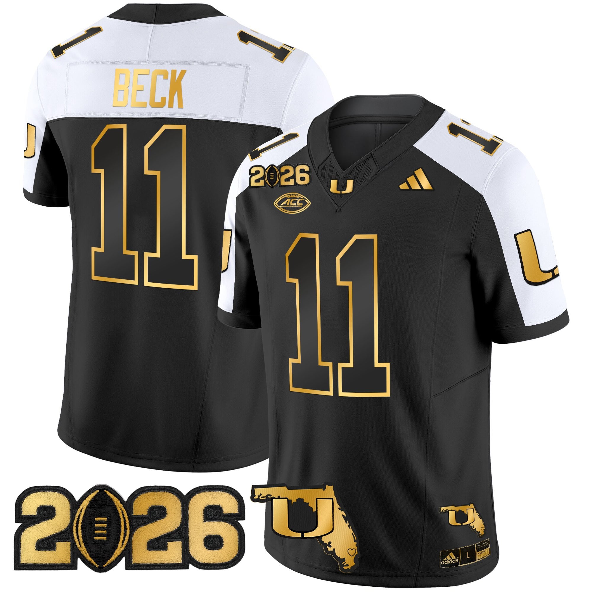 Men's Miami Hurricanes 2026 CFP Final & Florida Patch Gold Vapor Limited Jersey - All Stitched