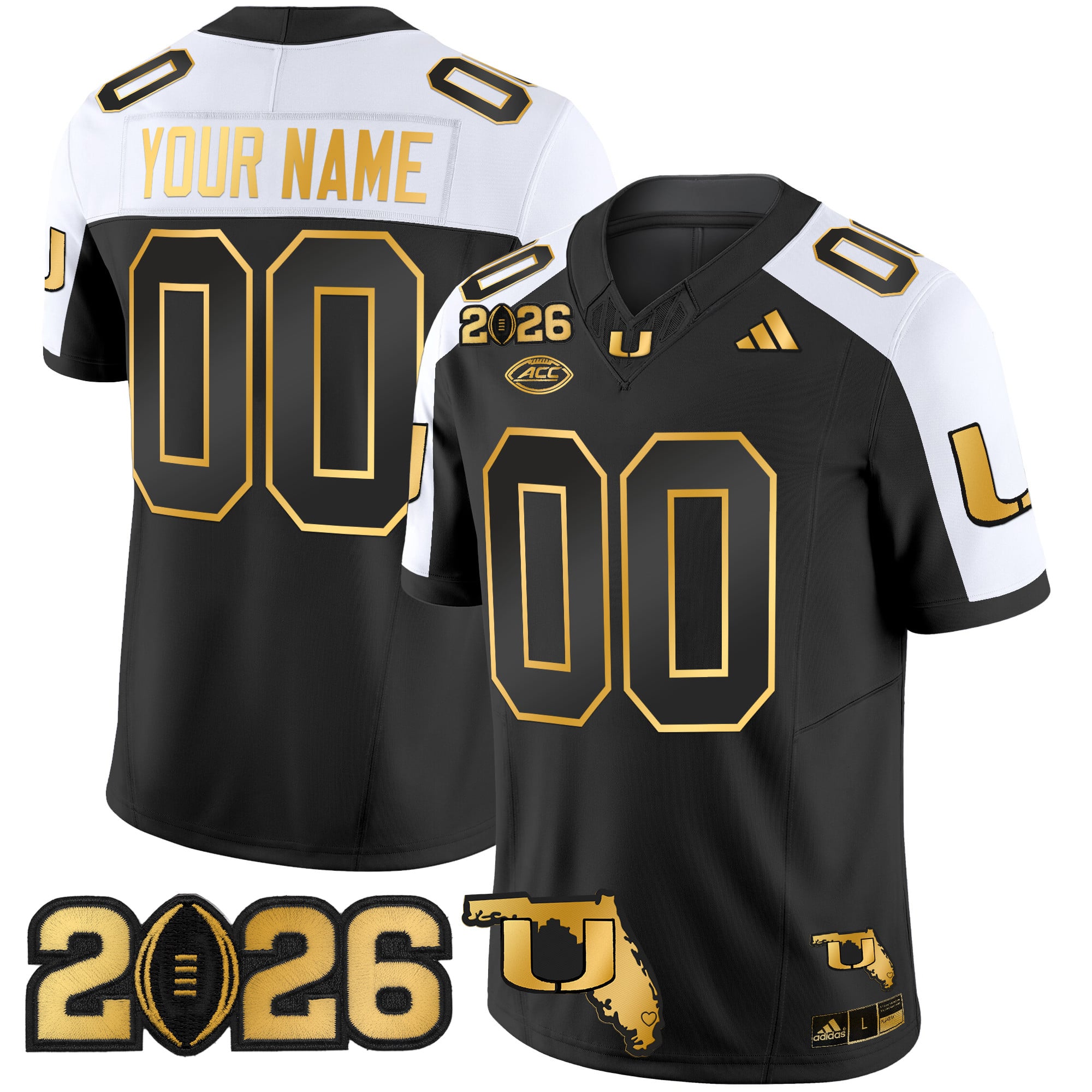 Miami Hurricanes 2026 CFP Final & Florida Patch Gold Vapor Limited Custom Jersey - All Stitched