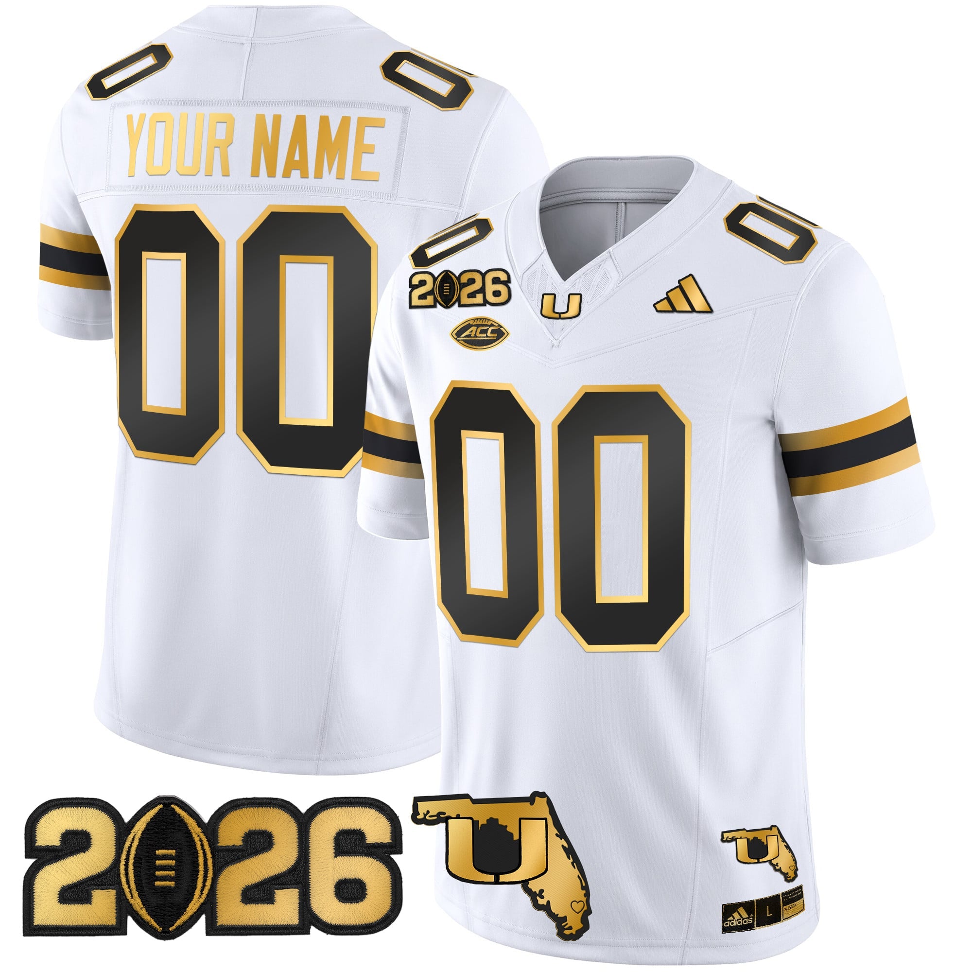 Miami Hurricanes 2026 CFP Final & Florida Patch Gold Vapor Limited Custom Jersey - All Stitched