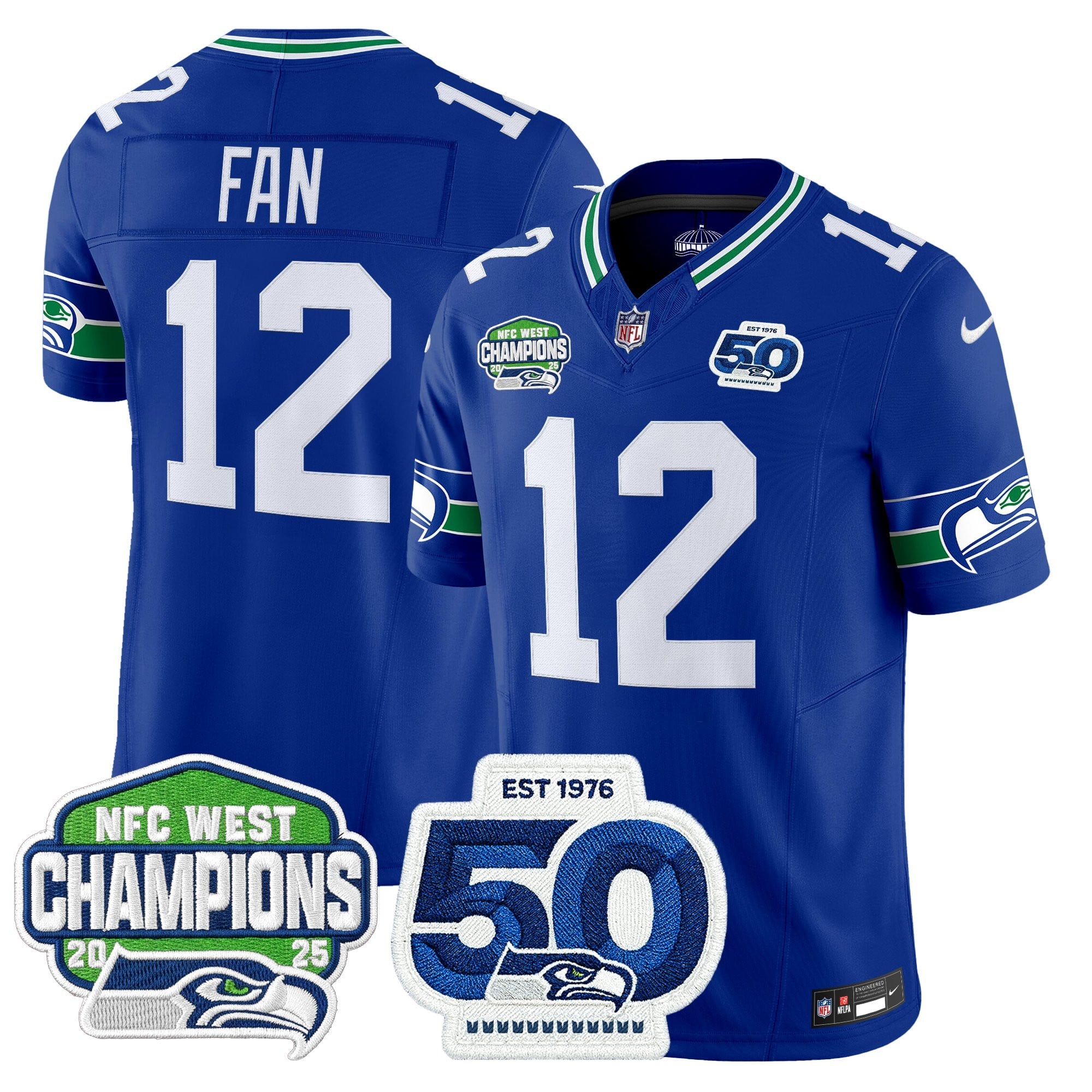 Men's Seattle Seahawks 2025 NFC West Division Champions & 50th Anniversary Patch Vapor Limited Jersey - All Stitched