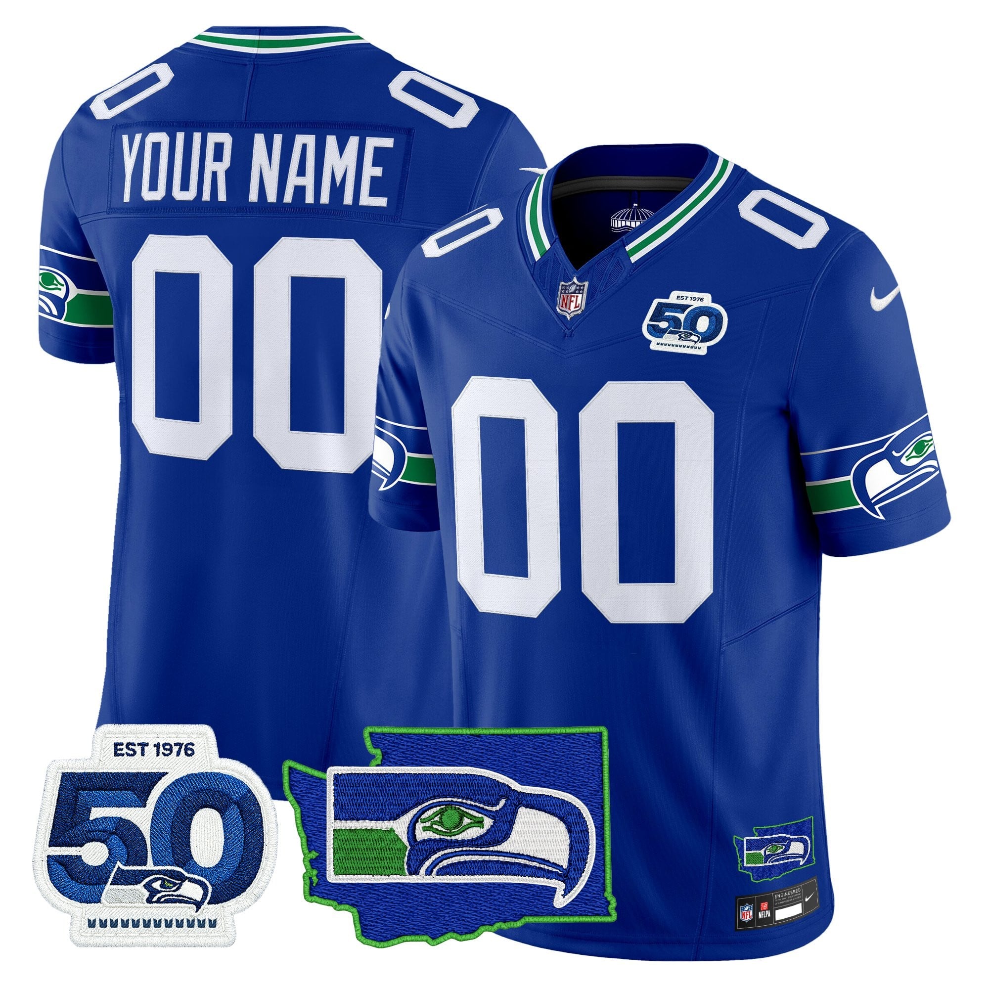Seattle Seahawks 50th Anniversary Patch Vapor Limited Custom Jersey - All Stitched