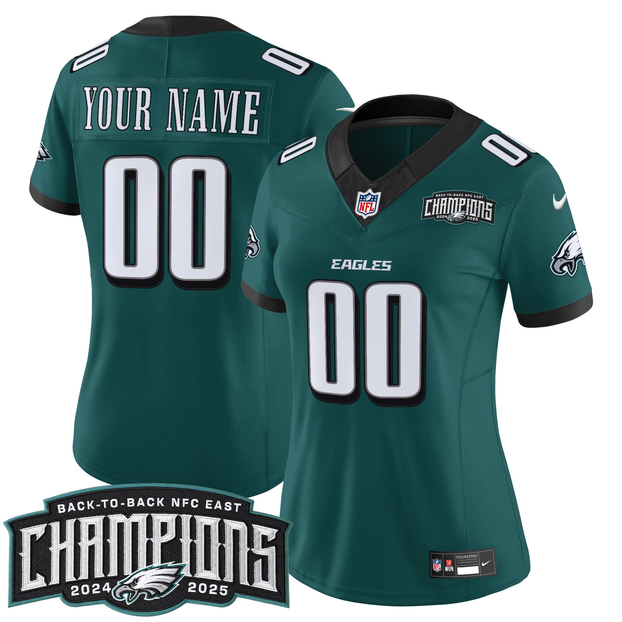 Philadelphia Eagles Back-To-Back 2024-2025 NFC East Division Champions Vapor Limited Custom Jersey - All Stitched