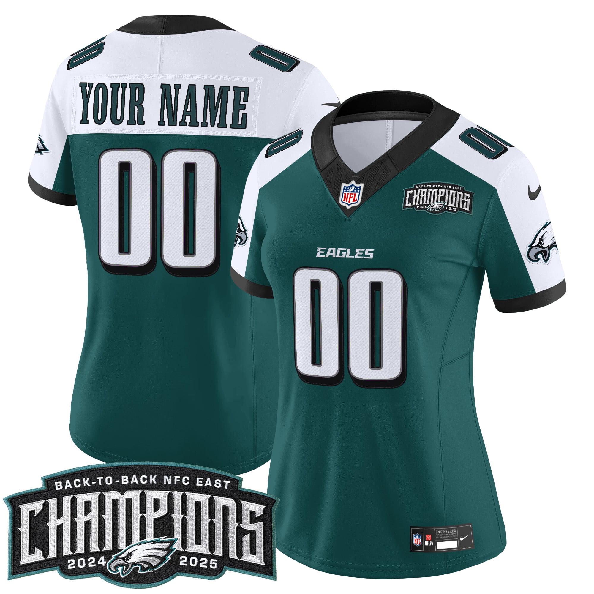 Philadelphia Eagles Back-To-Back 2024-2025 NFC East Division Champions Vapor Limited Custom Jersey - All Stitched