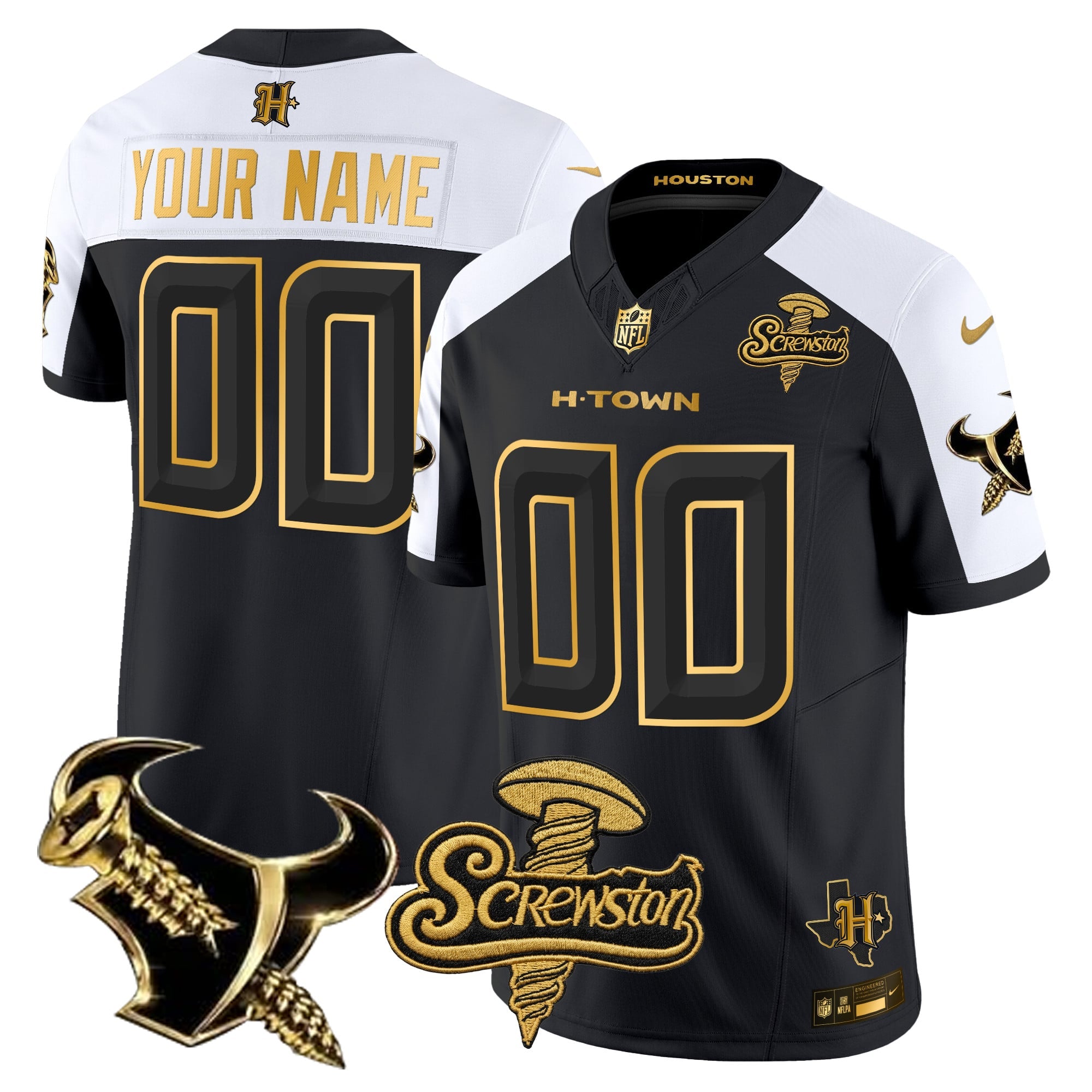 Houston Texans DJ Screw Gold Vapor Limited Custom Jersey - All Stitched