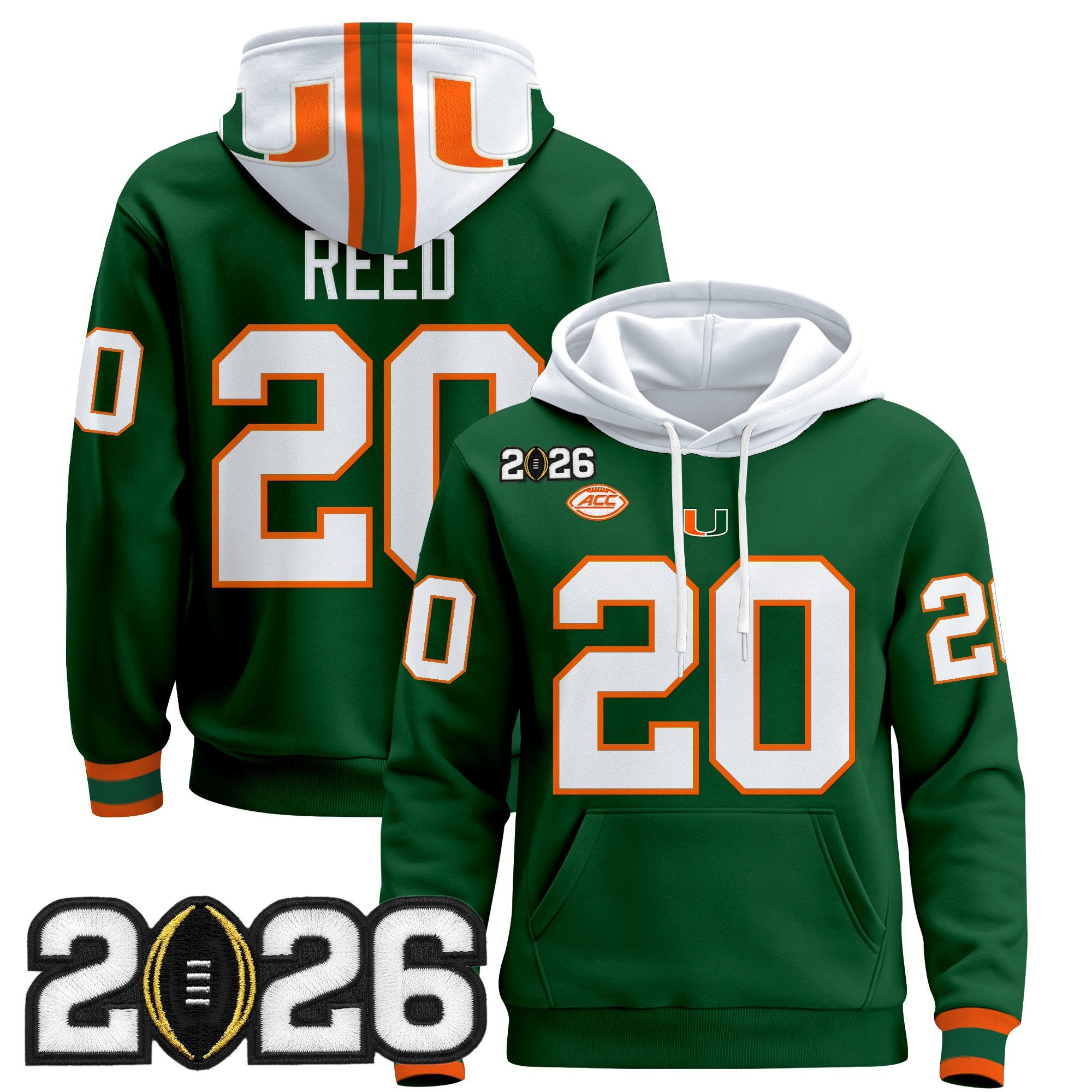 Men's Miami Hurricanes 2026 CFP Final Patch Premium Pullover Hoodie - All Stitched