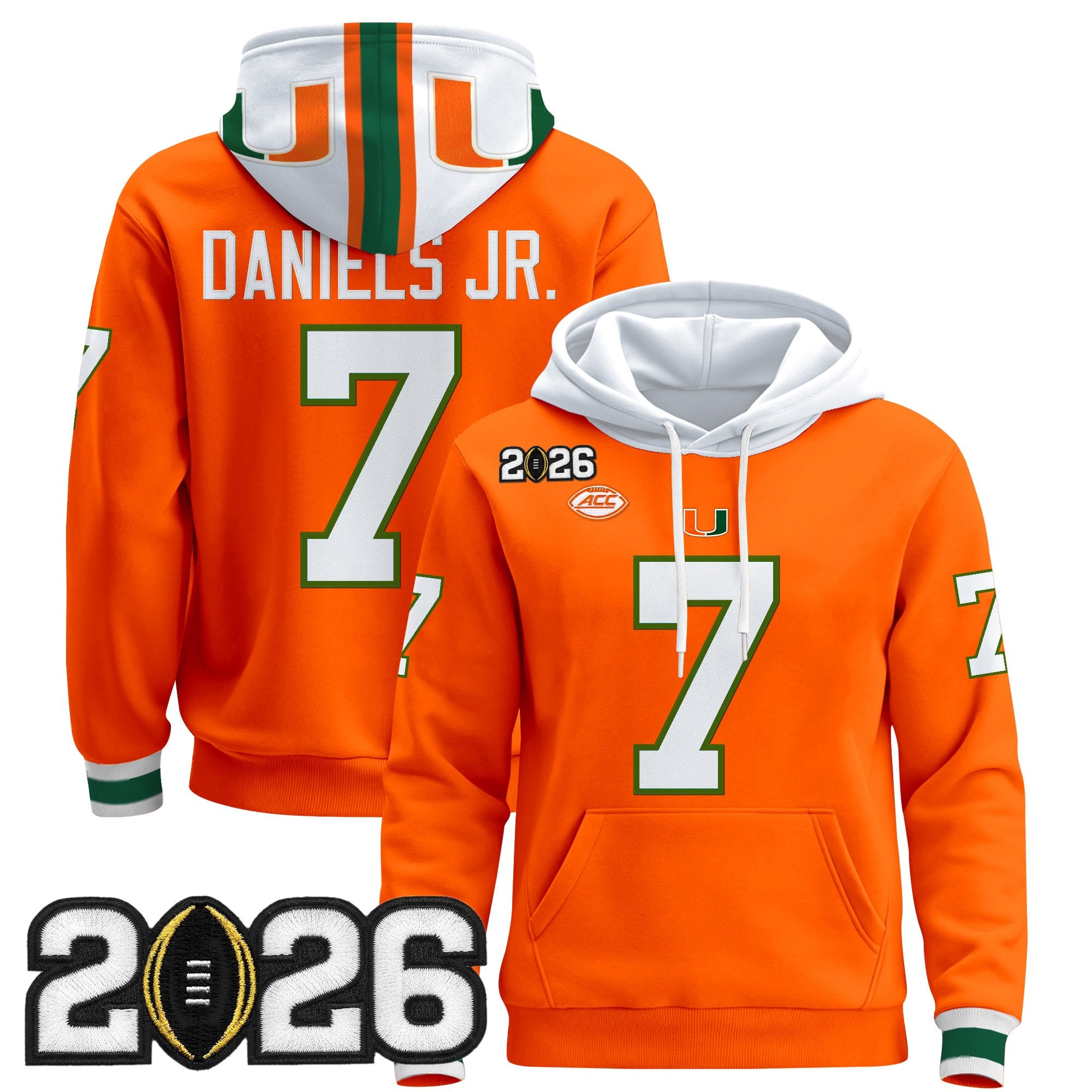 Men's Miami Hurricanes 2026 CFP Final Patch Premium Pullover Hoodie - All Stitched