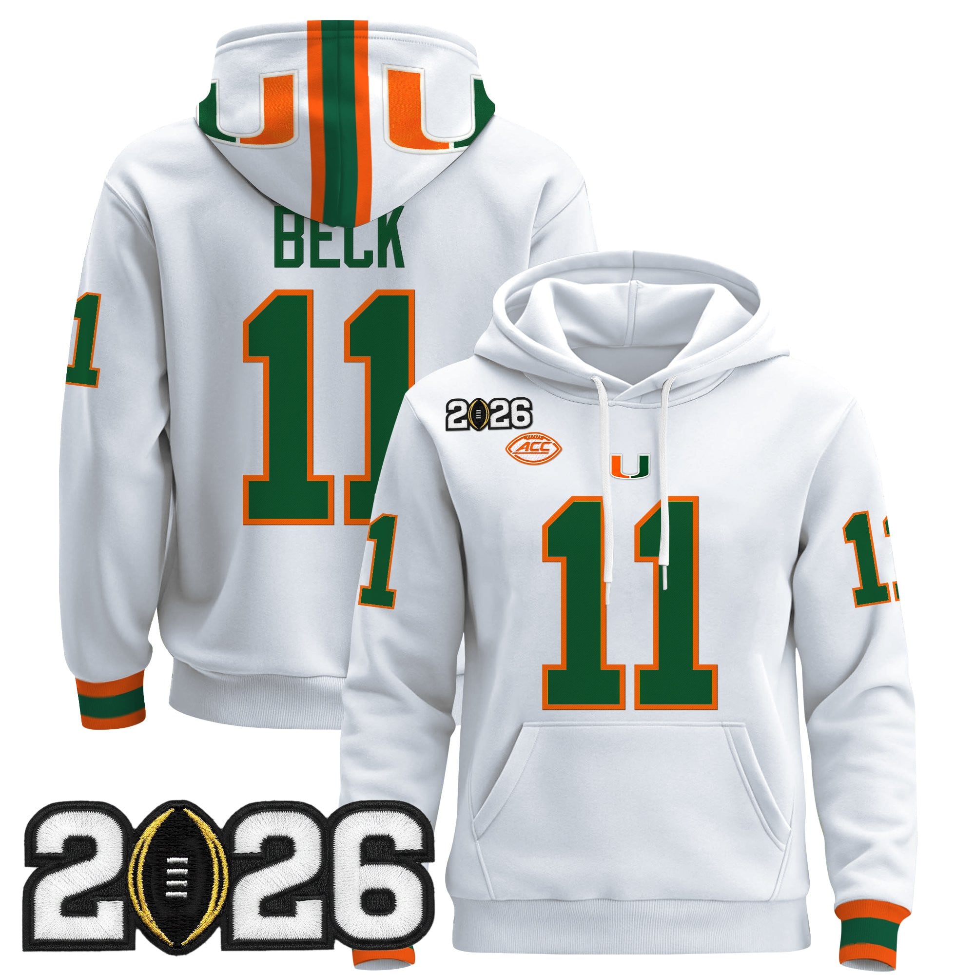 Men's Miami Hurricanes 2026 CFP Final Patch Premium Pullover Hoodie - All Stitched