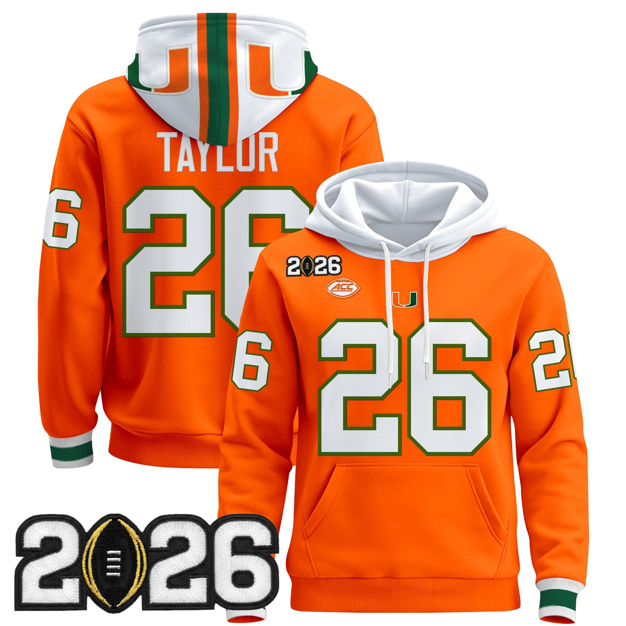 Men's Miami Hurricanes 2026 CFP Final Patch Premium Pullover Hoodie - All Stitched