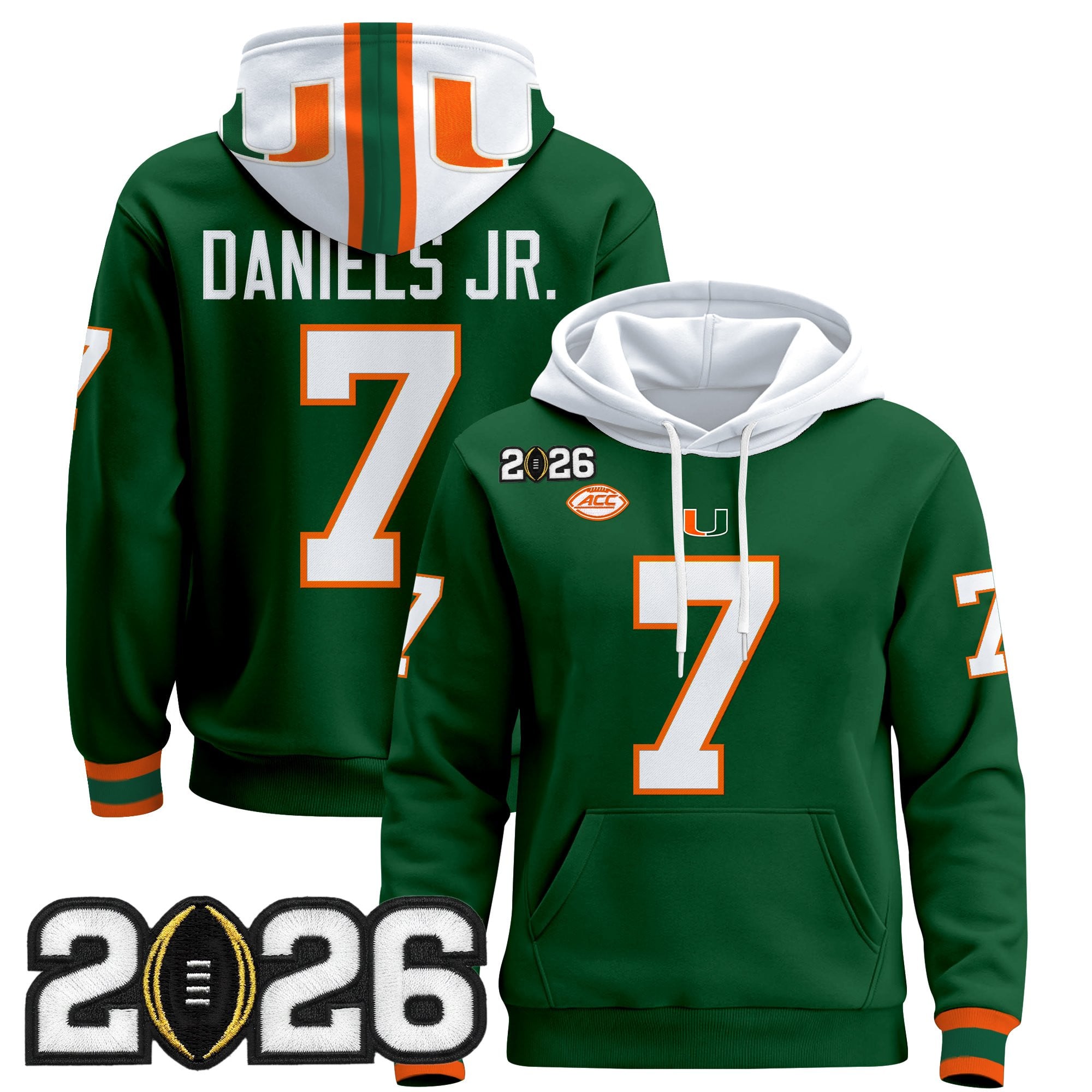 Men's Miami Hurricanes 2026 CFP Final Patch Premium Pullover Hoodie - All Stitched