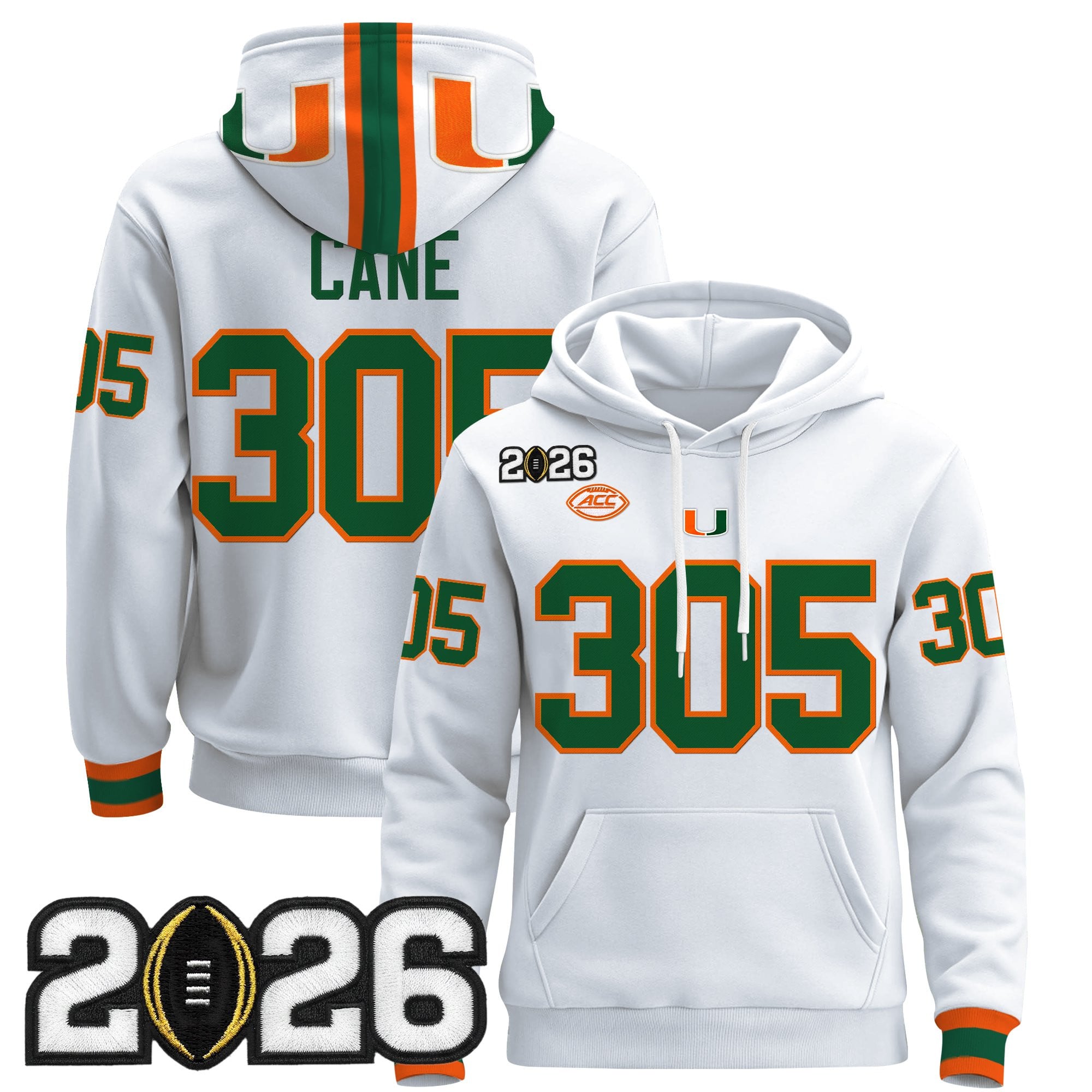 Men's Miami Hurricanes 2026 CFP Final Patch Premium Pullover Hoodie - All Stitched