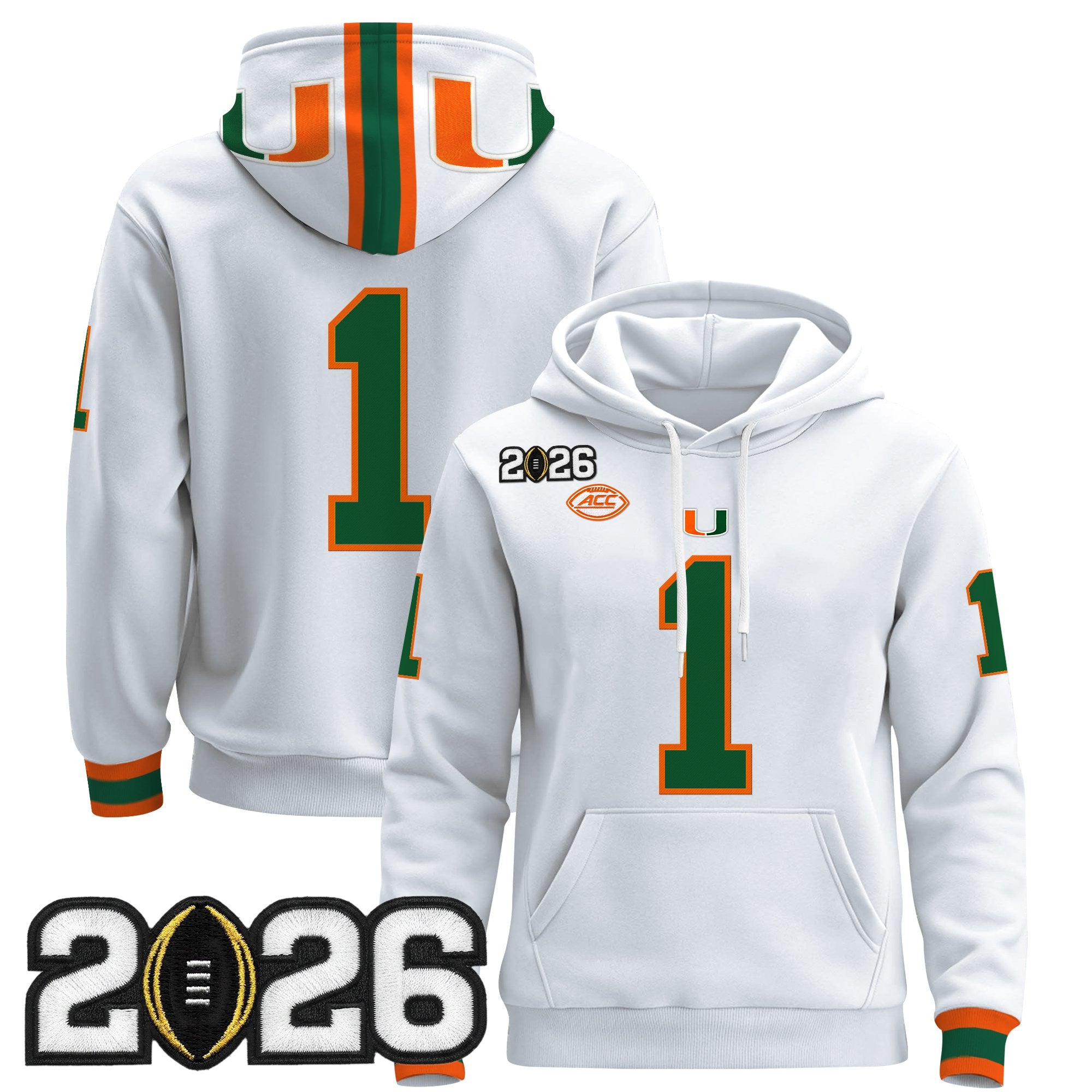 Men's Miami Hurricanes 2026 CFP Final Patch Premium Pullover Hoodie - All Stitched