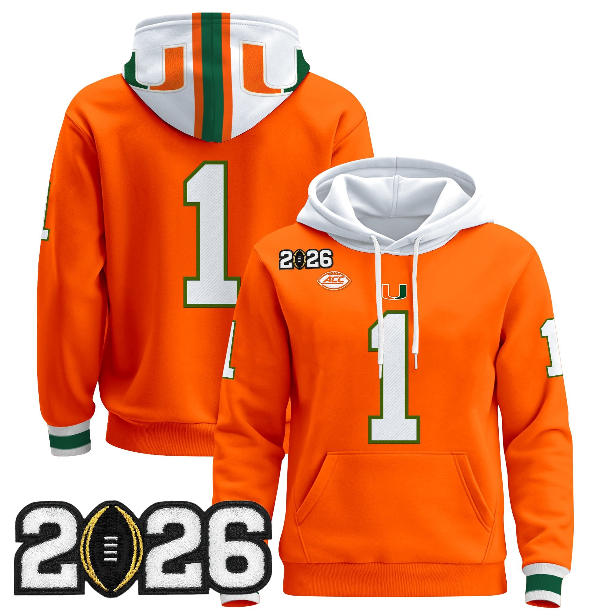 Men's Miami Hurricanes 2026 CFP Final Patch Premium Pullover Hoodie - All Stitched