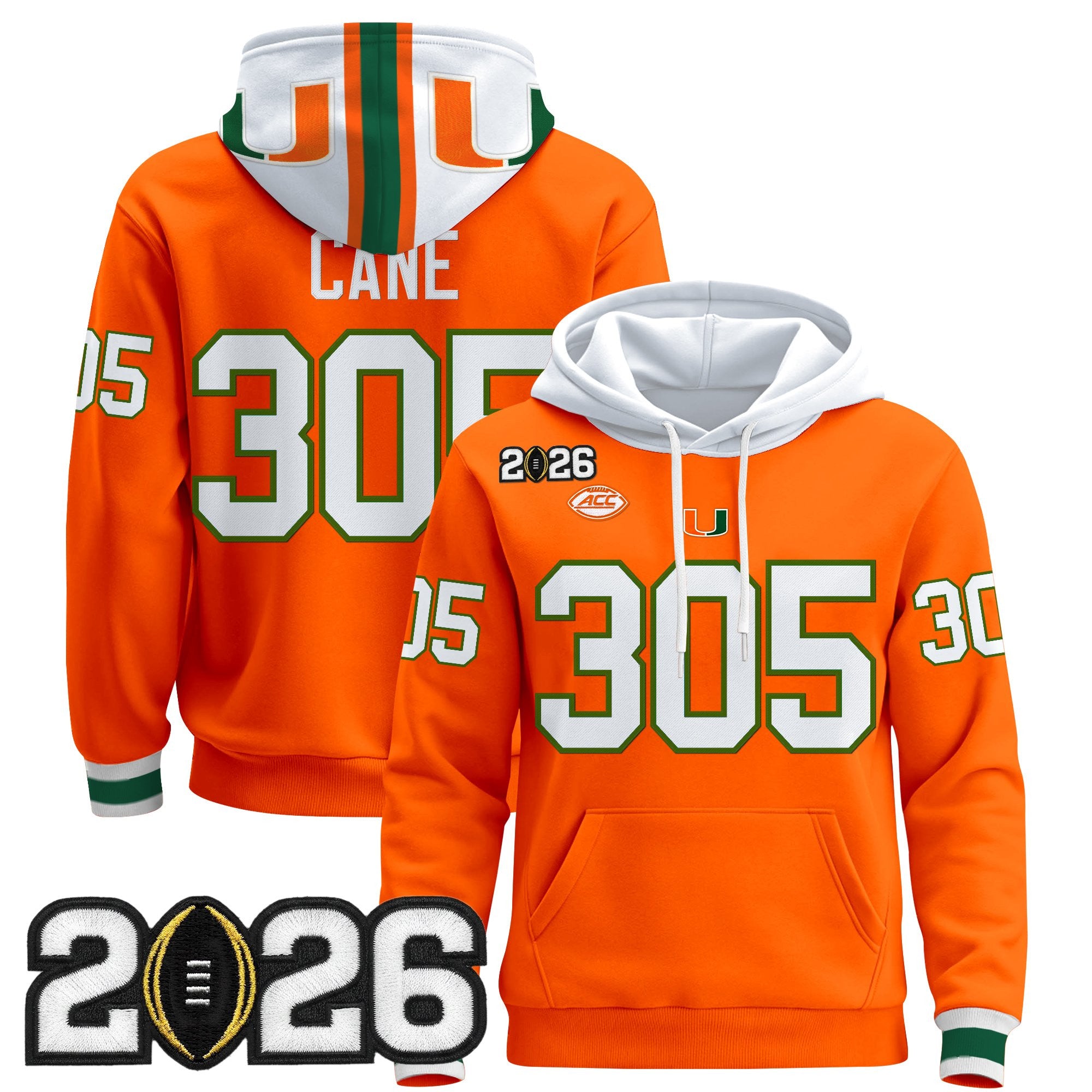 Men's Miami Hurricanes 2026 CFP Final Patch Premium Pullover Hoodie - All Stitched