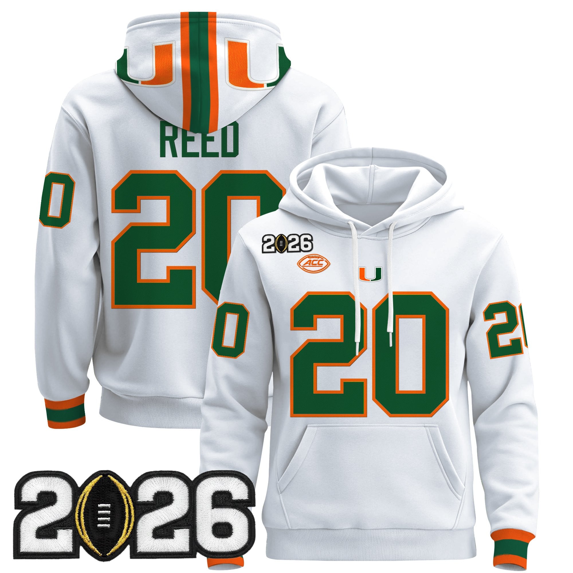 Men's Miami Hurricanes 2026 CFP Final Patch Premium Pullover Hoodie - All Stitched