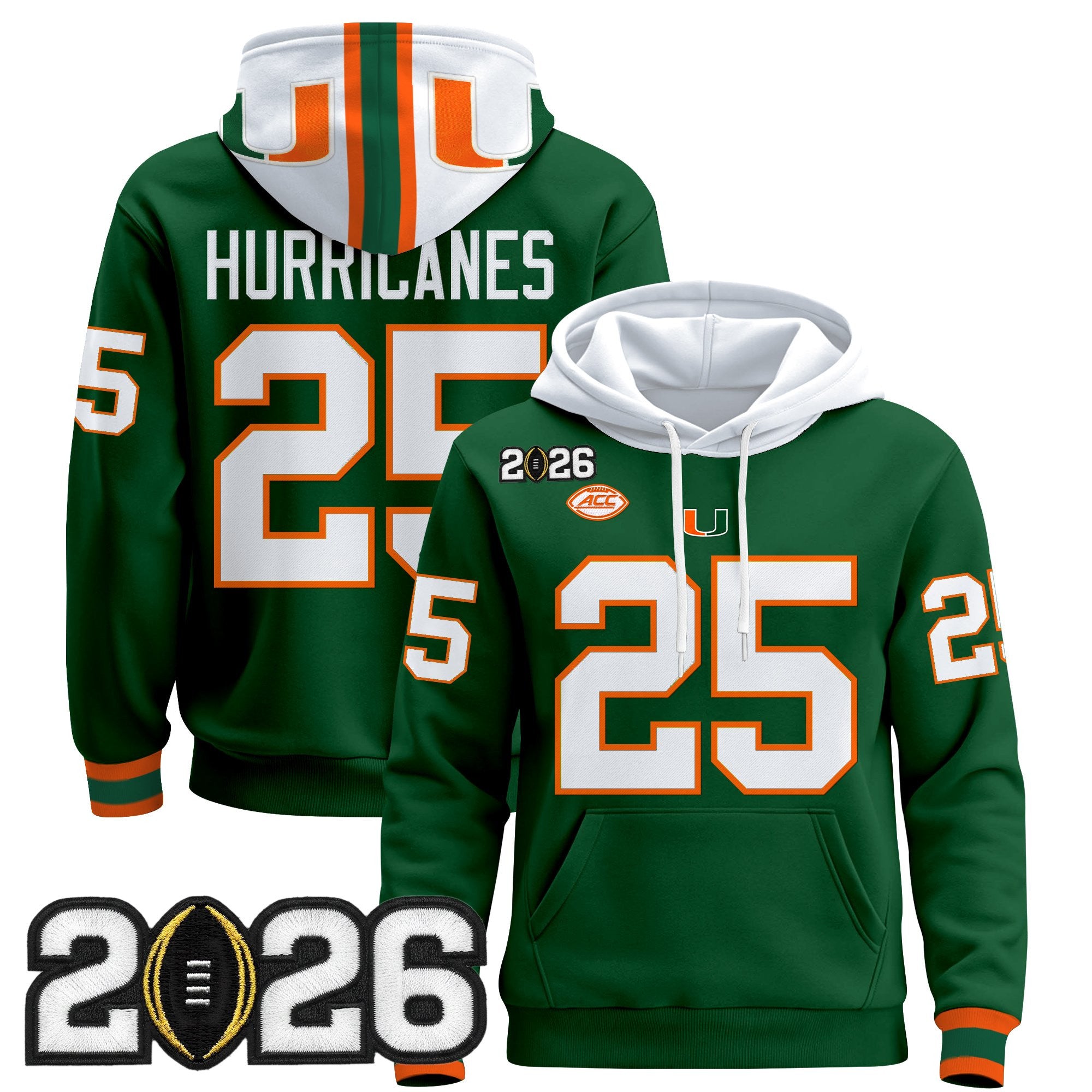 Men's Miami Hurricanes 2026 CFP Final Patch Premium Pullover Hoodie - All Stitched