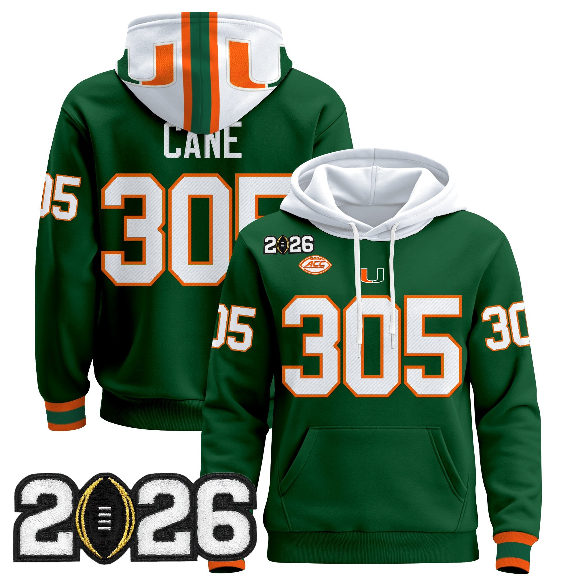 Men's Miami Hurricanes 2026 CFP Final Patch Premium Pullover Hoodie - All Stitched