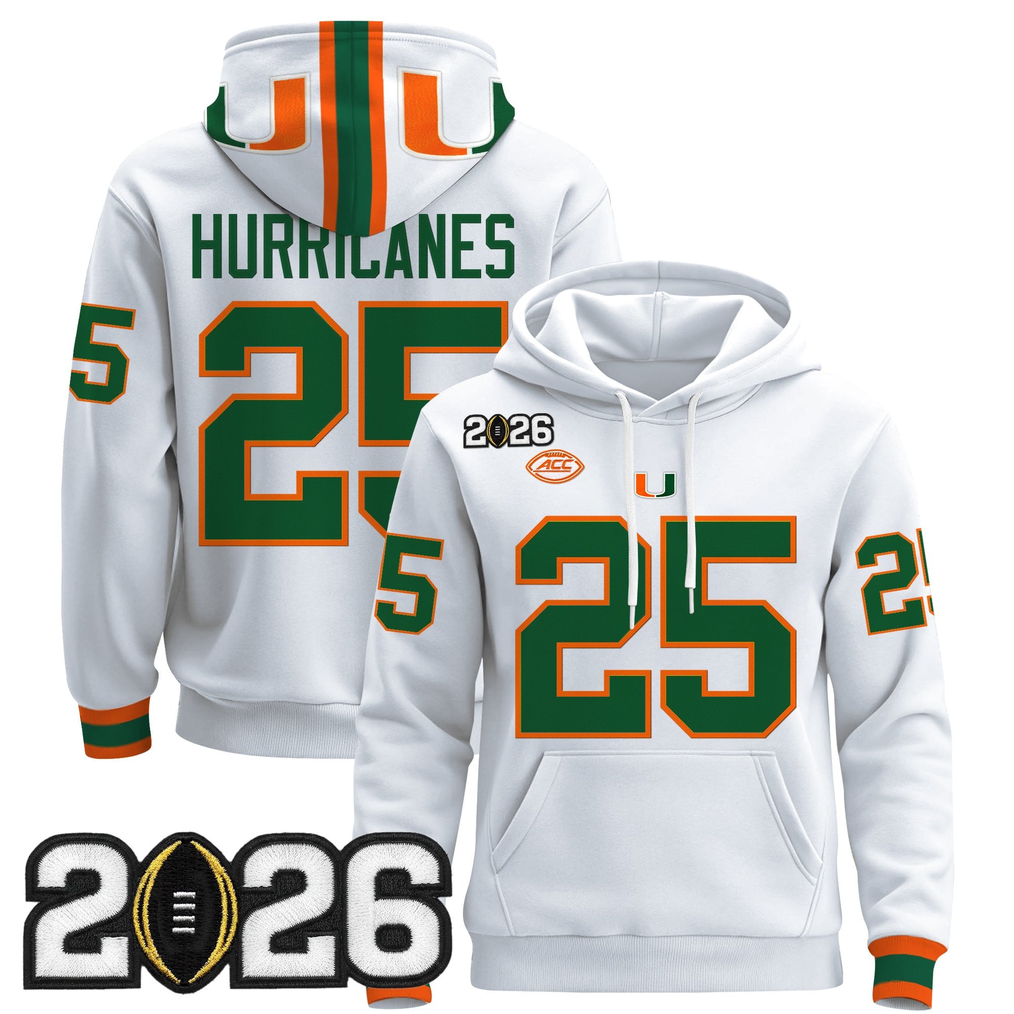 Men's Miami Hurricanes 2026 CFP Final Patch Premium Pullover Hoodie - All Stitched