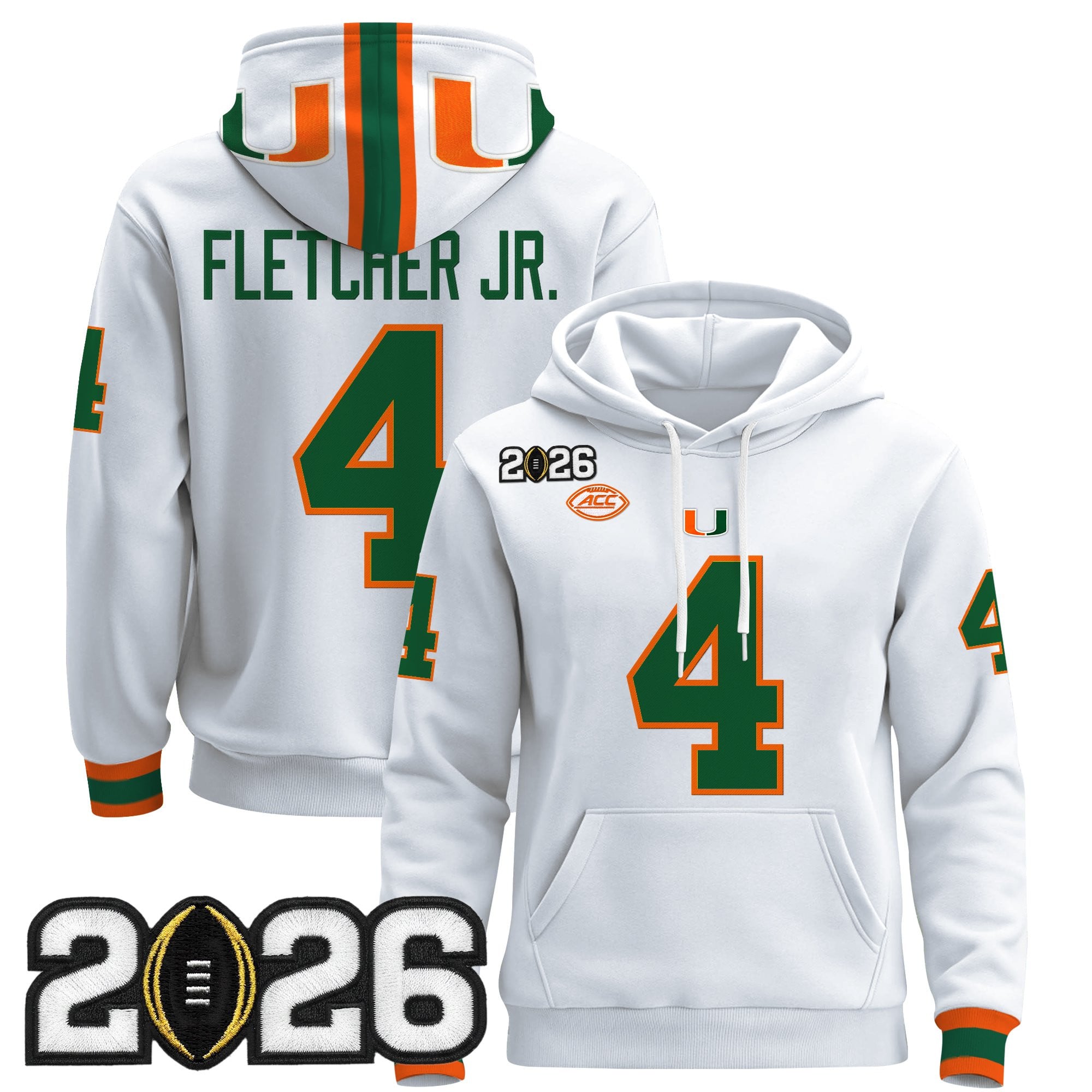 Men's Miami Hurricanes 2026 CFP Final Patch Premium Pullover Hoodie - All Stitched