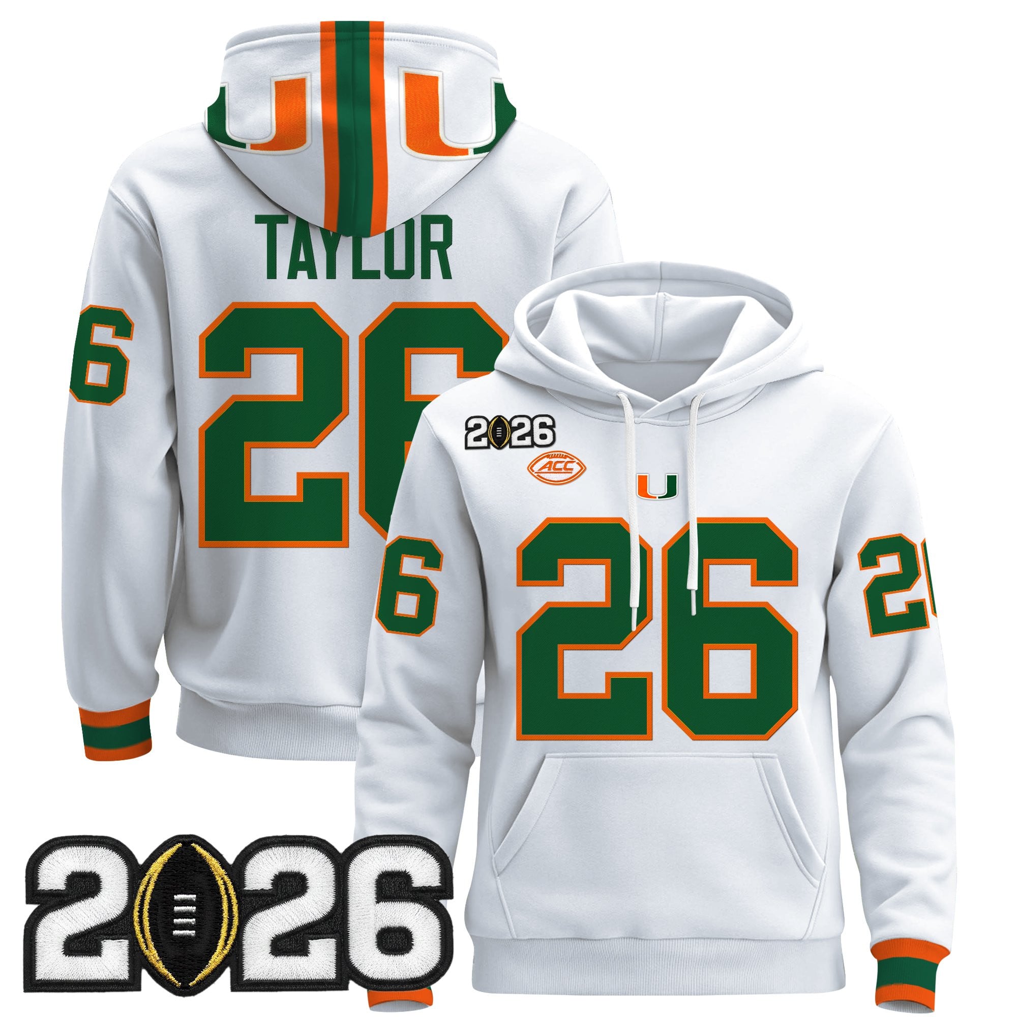 Men's Miami Hurricanes 2026 CFP Final Patch Premium Pullover Hoodie - All Stitched