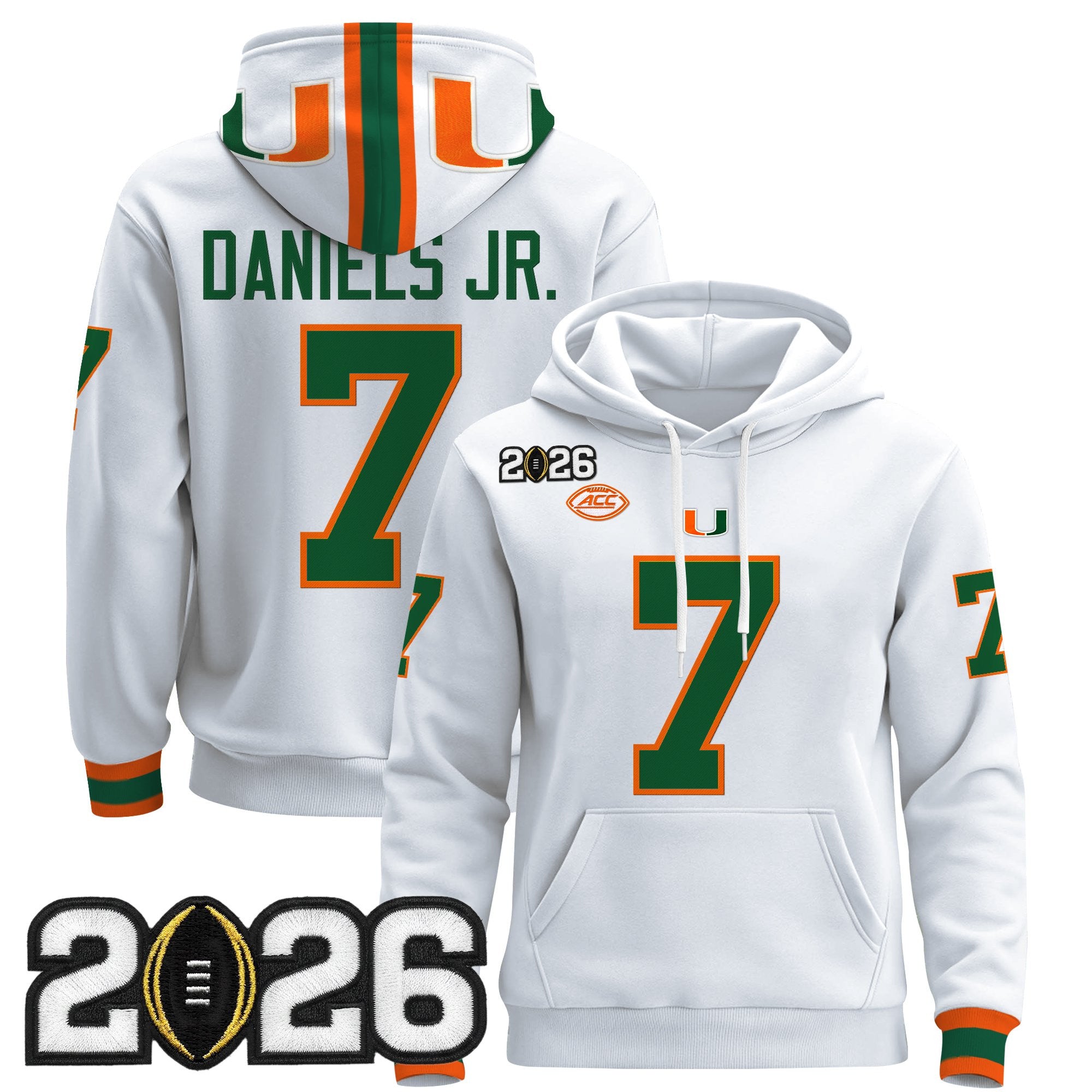 Men's Miami Hurricanes 2026 CFP Final Patch Premium Pullover Hoodie - All Stitched