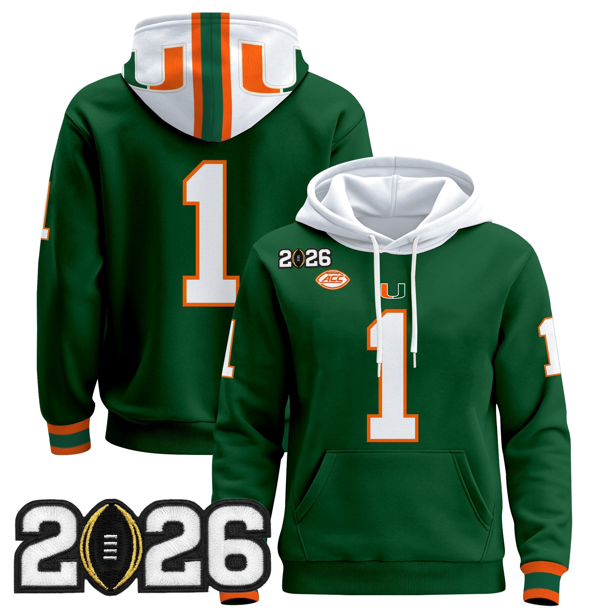 Men's Miami Hurricanes 2026 CFP Final Patch Premium Pullover Hoodie - All Stitched