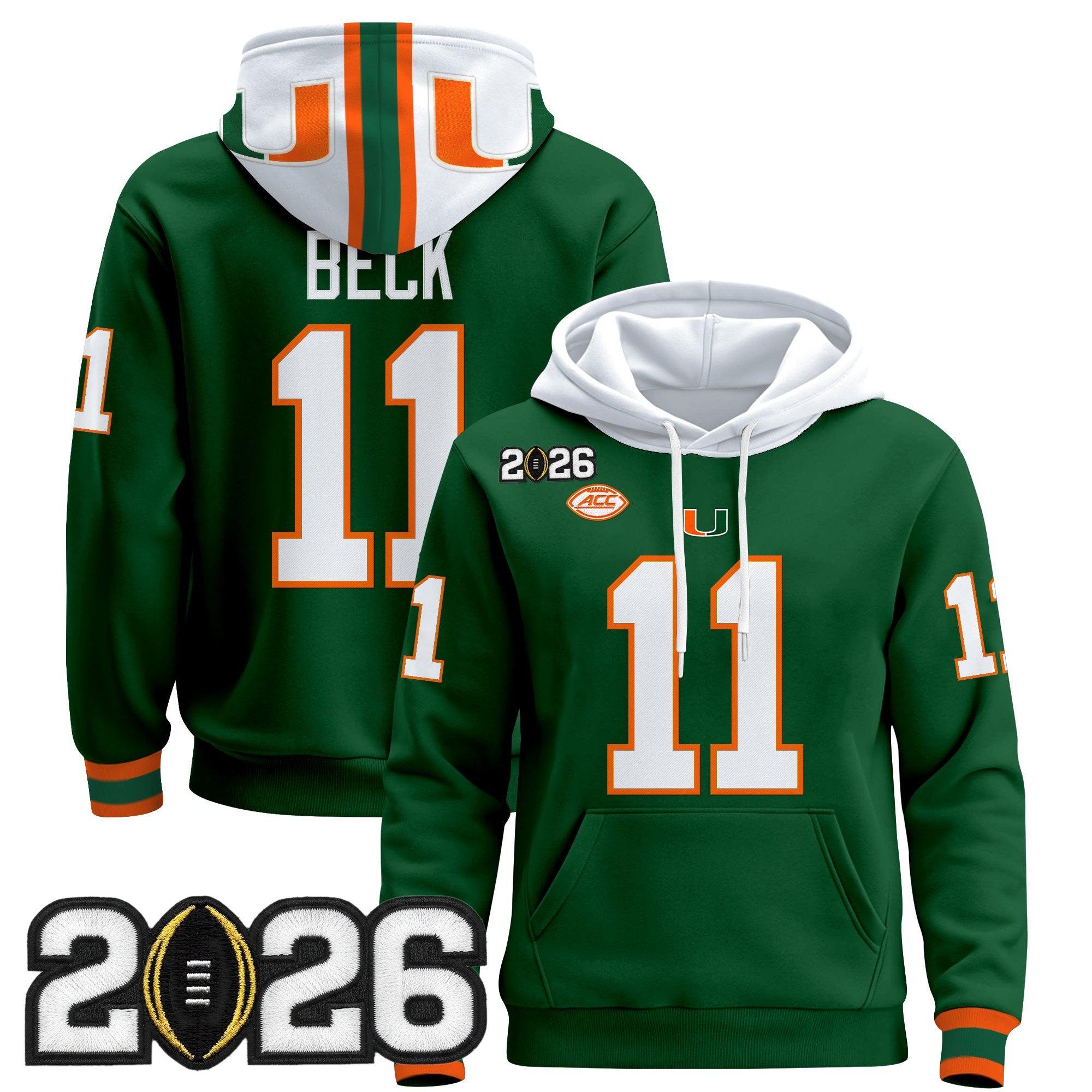 Men's Miami Hurricanes 2026 CFP Final Patch Premium Pullover Hoodie - All Stitched