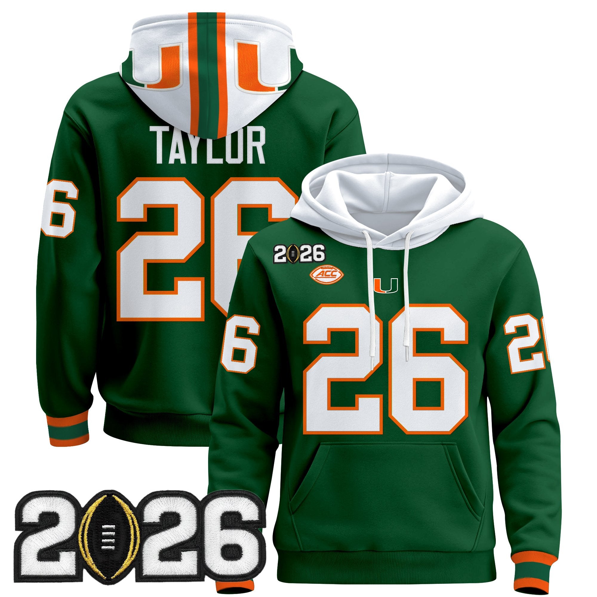 Men's Miami Hurricanes 2026 CFP Final Patch Premium Pullover Hoodie - All Stitched