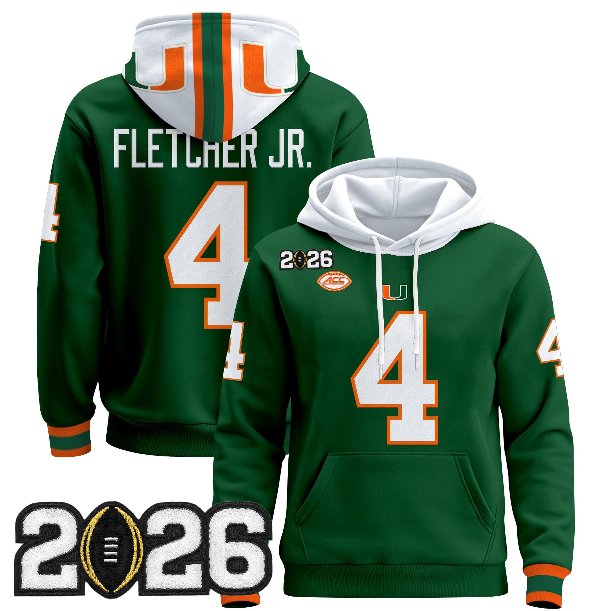 Men's Miami Hurricanes 2026 CFP Final Patch Premium Pullover Hoodie - All Stitched